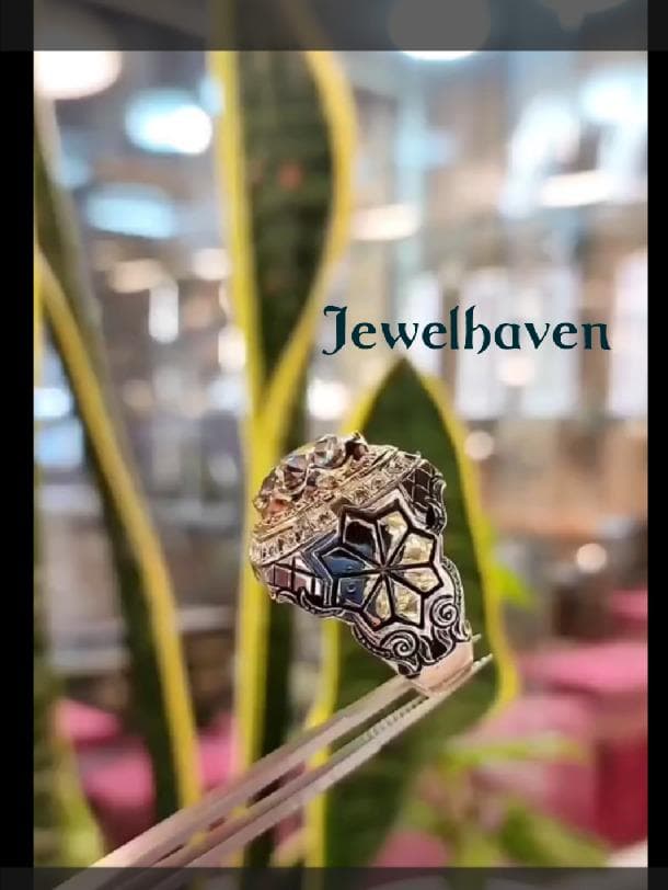Royal Style Moissanite Ring | Hand-Engraved Sterling Silver Floral Halo Statement Ring - image 4