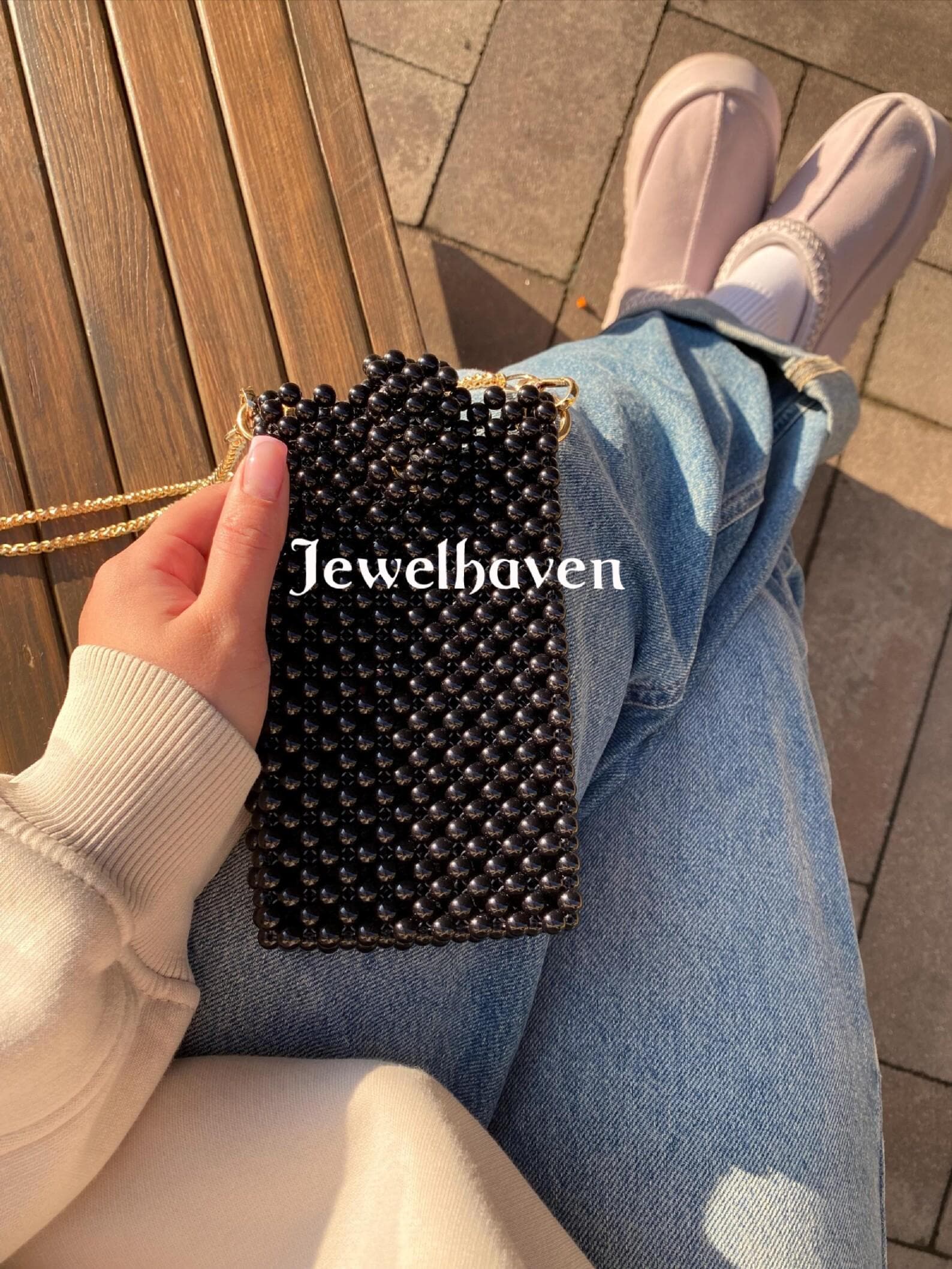 Beaded Phone Bag – Pearl White Clutch, Handmade Crossbody Purse, Evening Accessory - image 3
