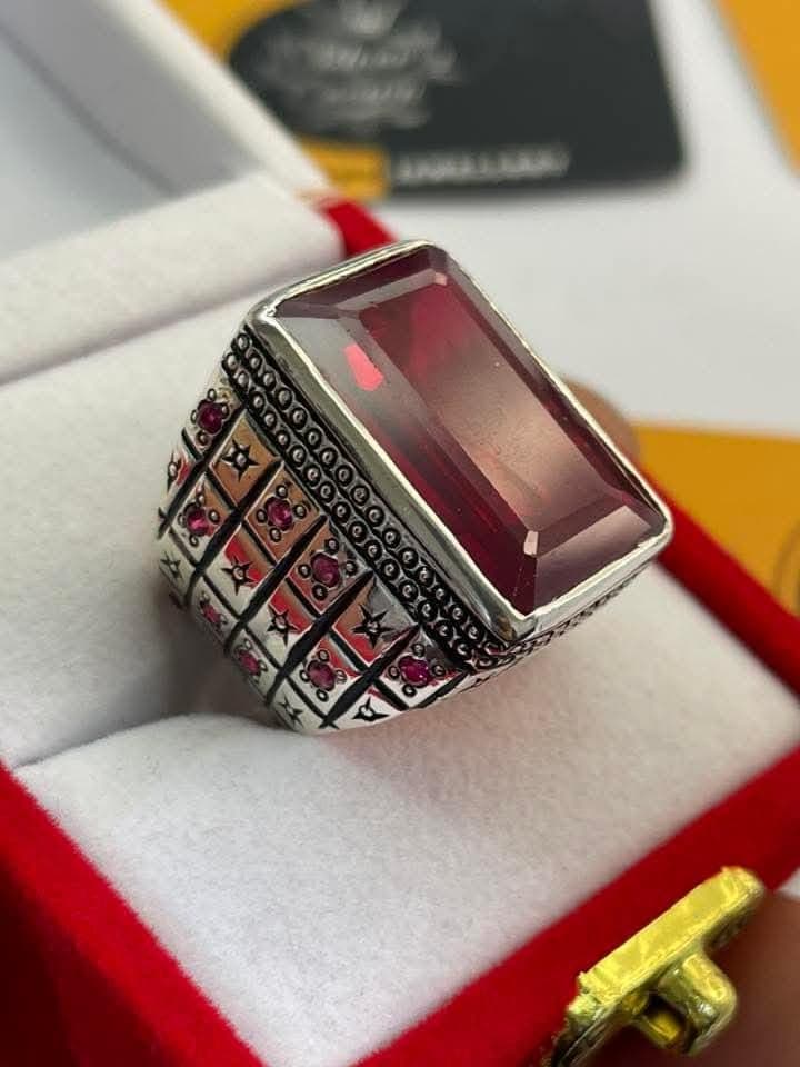 Hand-Engraved Sterling Silver Ruby Ring Bracelet Set | Islamic Jewelry for Him - image 4