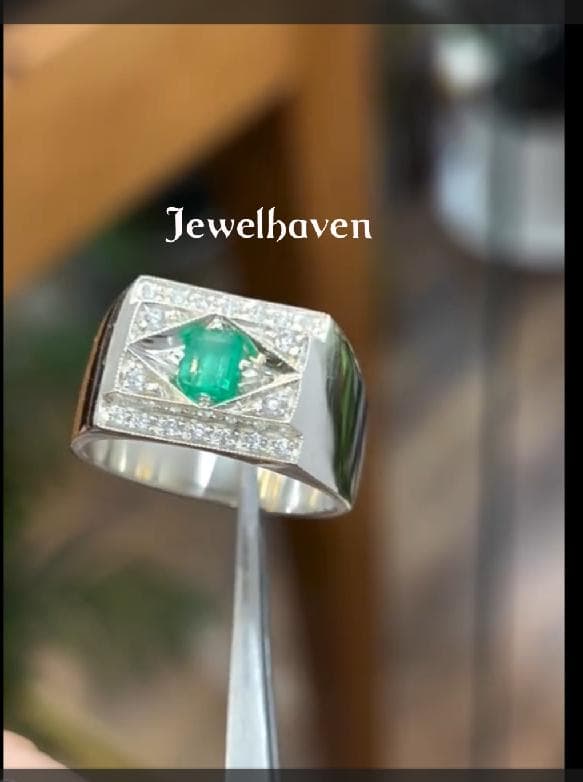 Handmade Emerald Ring | Dainty 925 Sterling Silver Band, Green Gemstone | lucky Stone Band