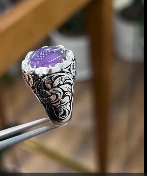 Purple Agate Signet Ring: Handmade 925 Sterling Silver, Vintage Style | Minimalistic Jewelry - image 3