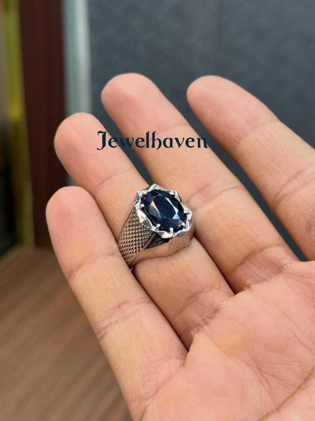 Men's Blue Sapphire Ring | Sterling Silver Statement Band | September Birthstone Jewelry, Gift for Him - image 3
