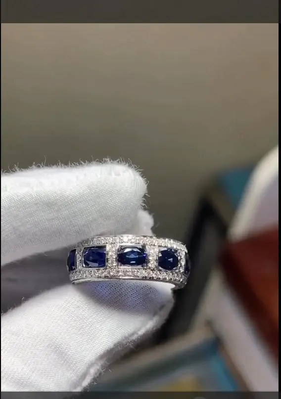 Elegant Blue Sapphire Engagement and Wedding Ring, White Gold Wedding Band Unisex - image 5