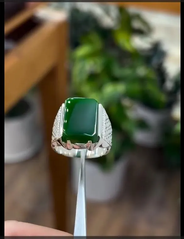 Handmade 925 Silver Ring for Men: Green Agate Boho Statement - image 4
