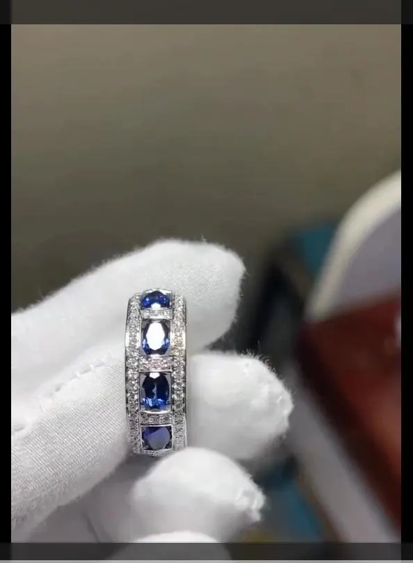 Elegant Blue Sapphire Engagement and Wedding Ring, White Gold Wedding Band Unisex - image 3