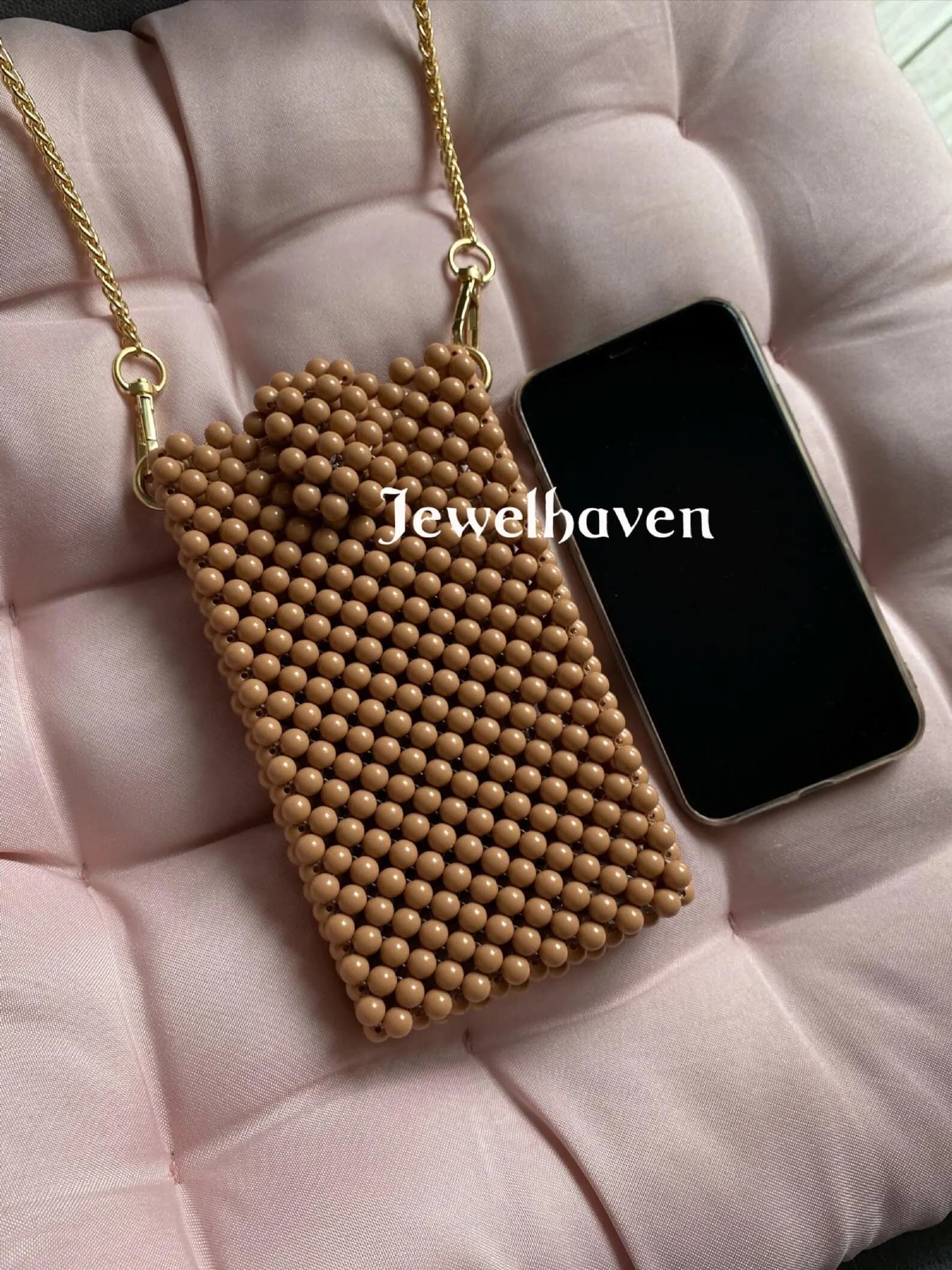 Beaded Phone Bag – Pearl White Clutch, Handmade Crossbody Purse, Evening Accessory - image 5