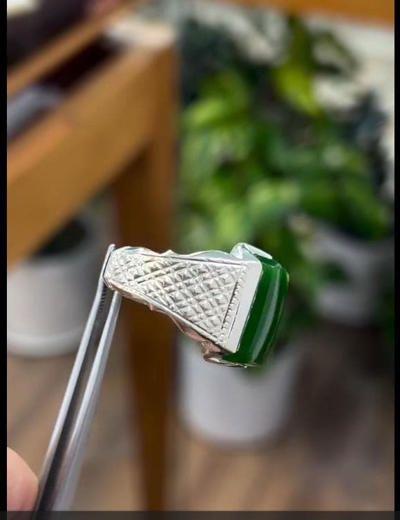 Handmade 925 Silver Ring for Men: Green Agate Boho Statement - image 3