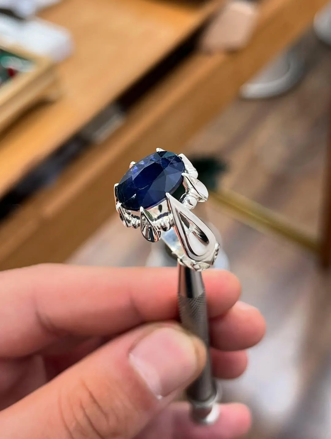 Handmade Raw Blue Sapphire Ring: 925 Sterling Silver Artisan Gemstone