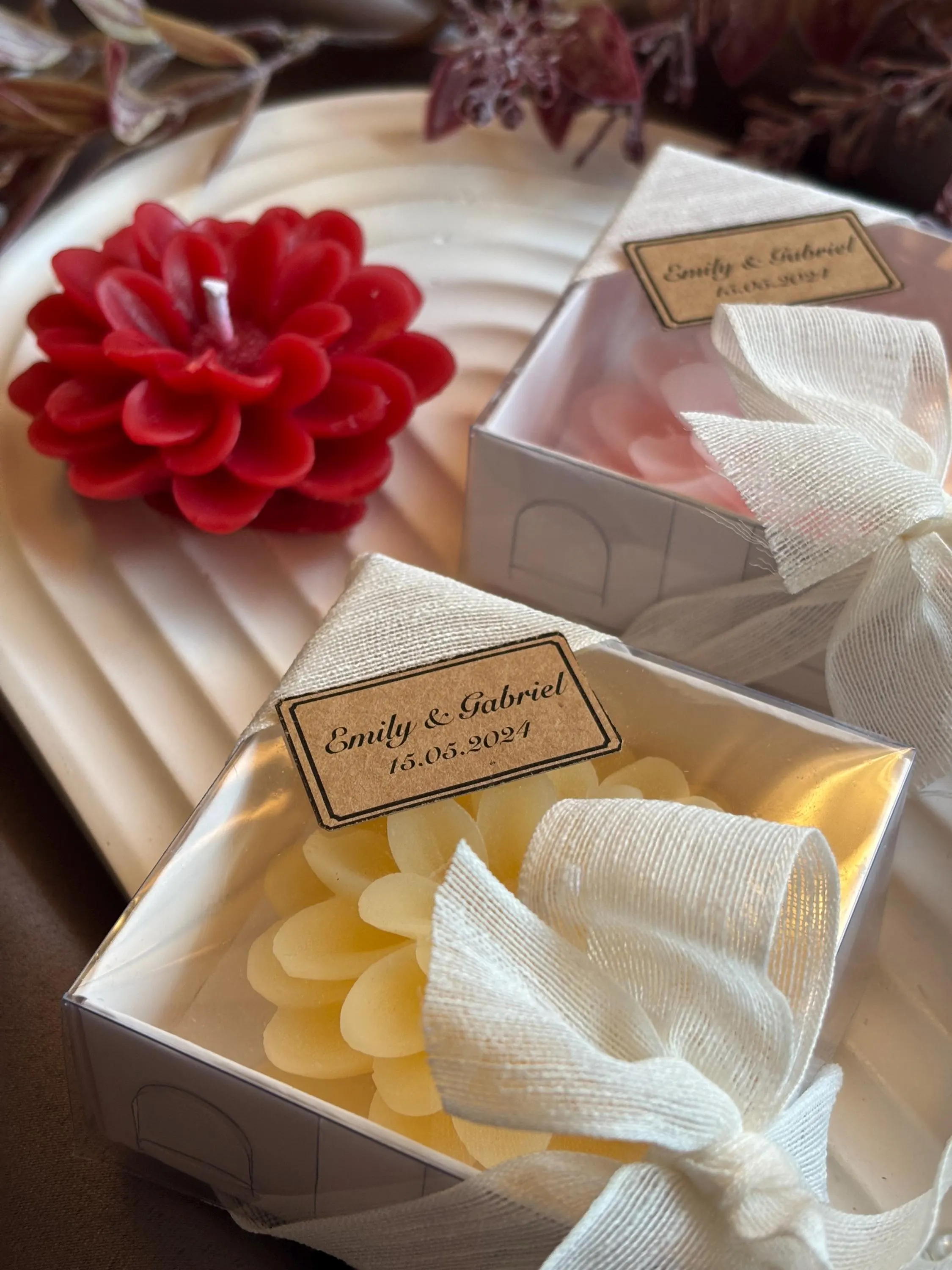 Engagement and Henna Gift, Personalized Lotus Candle Wedding Favors, Gift for Guests in Bulk, Customizable Flower Candle Wedding Favors