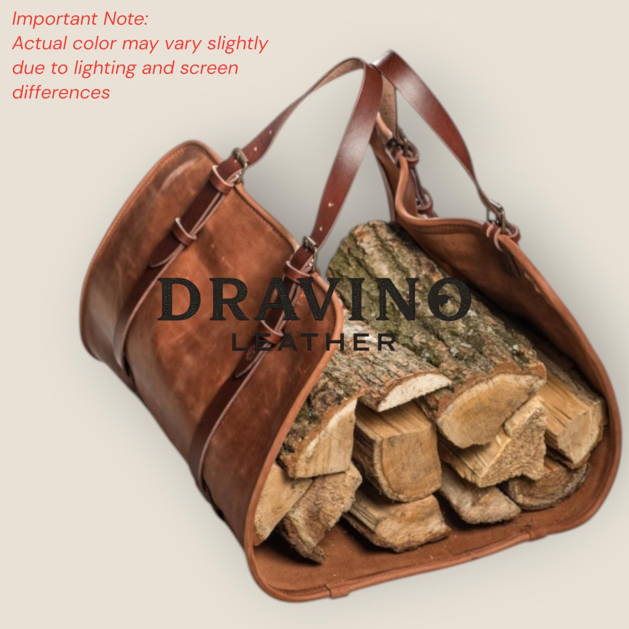 Handmade Genuine Leather Firewood Carrier Bag – Heavy Duty Log Holder Tote, Rustic Fireplace Wood, - image 3