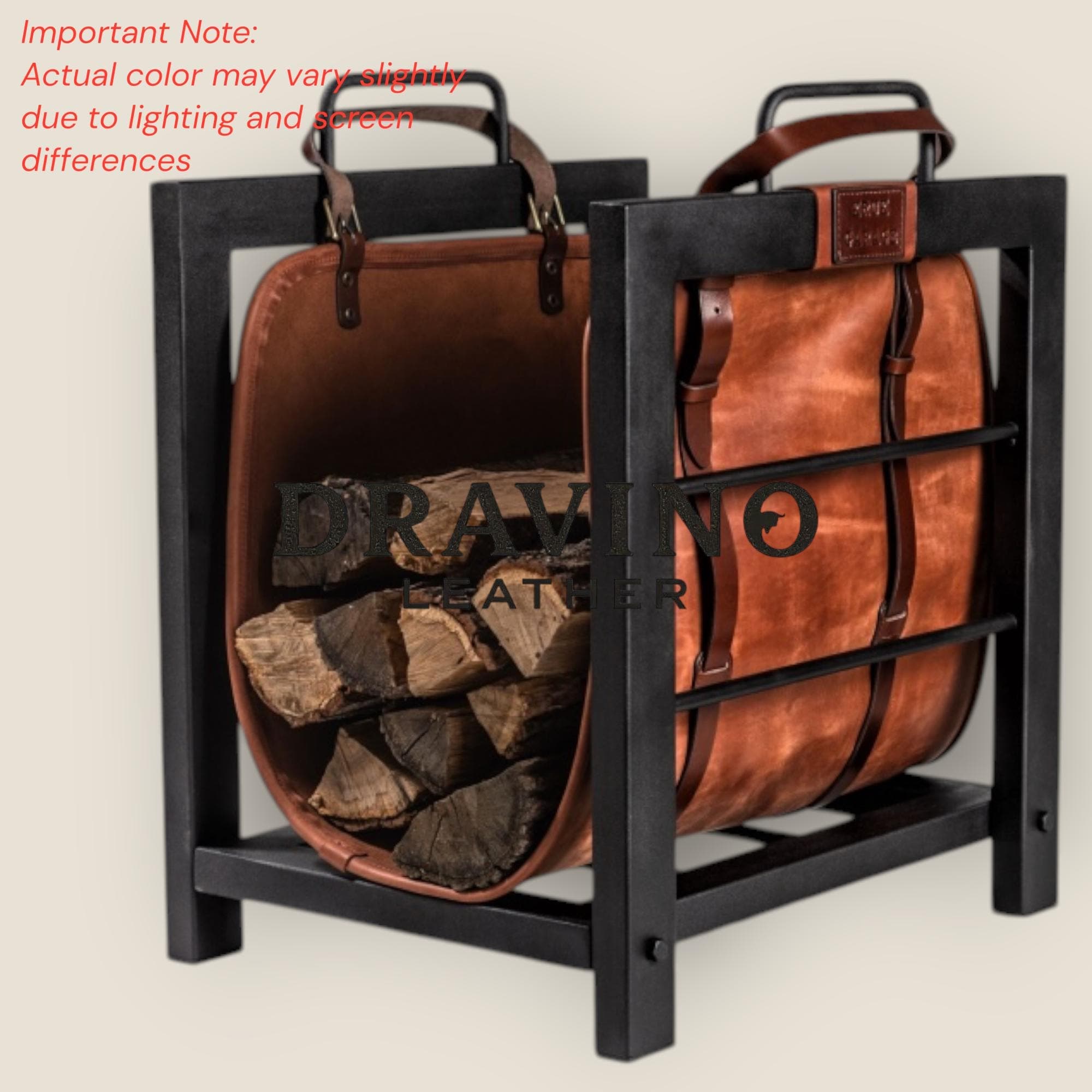 Handmade Genuine Leather Firewood Carrier Bag – Heavy Duty Log Holder Tote, Rustic Fireplace Wood, - image 4