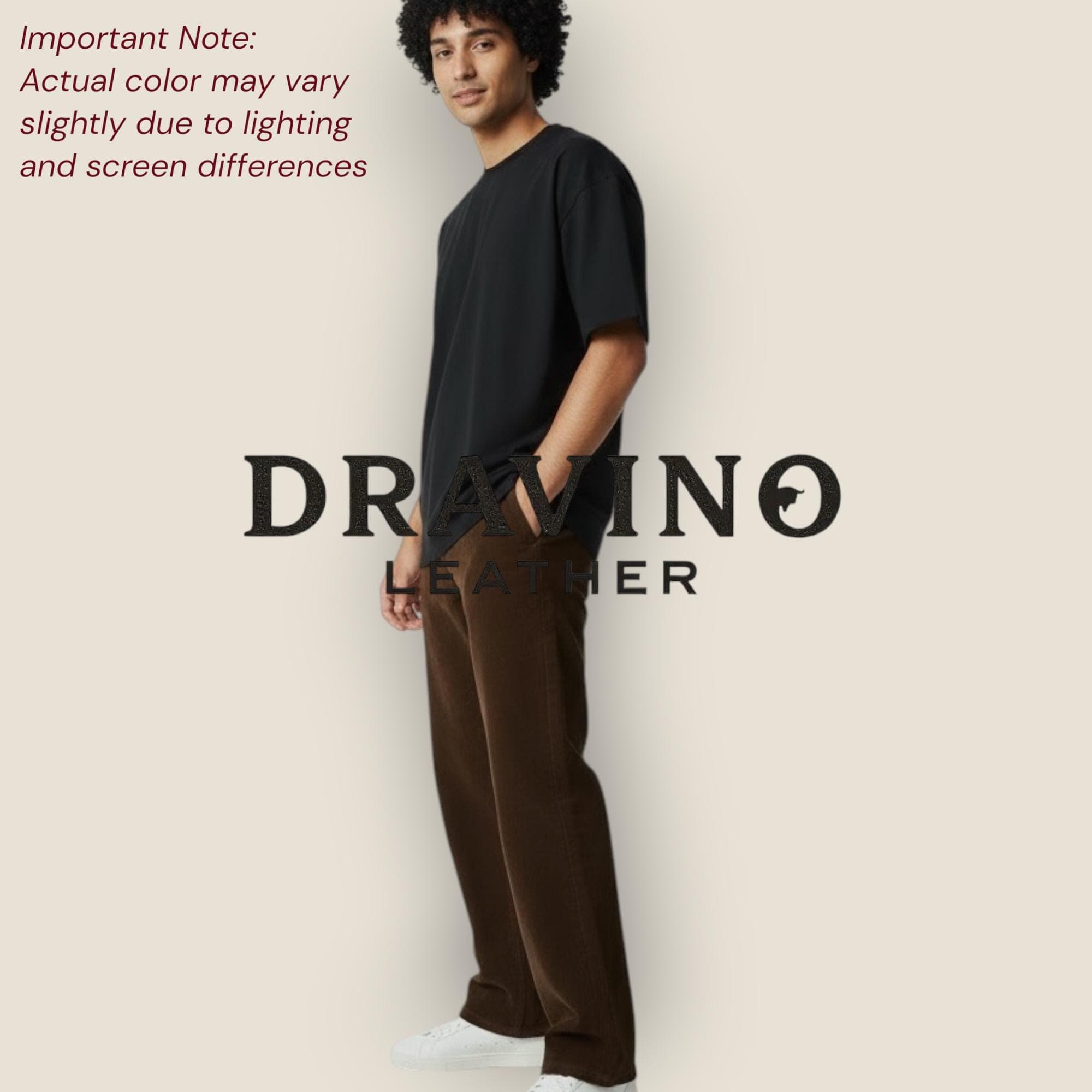 Brown Suede Leather Pants Men Gothic Amiri Embroidery Slim Fit - image 3