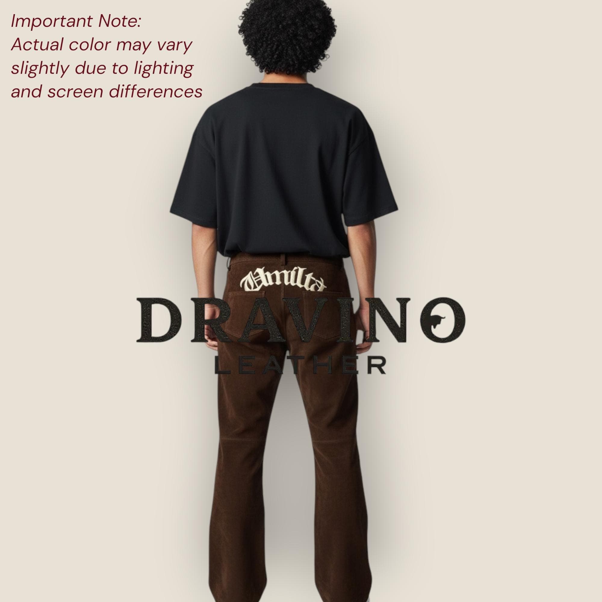 Brown Suede Leather Pants Men Gothic Amiri Embroidery Slim Fit