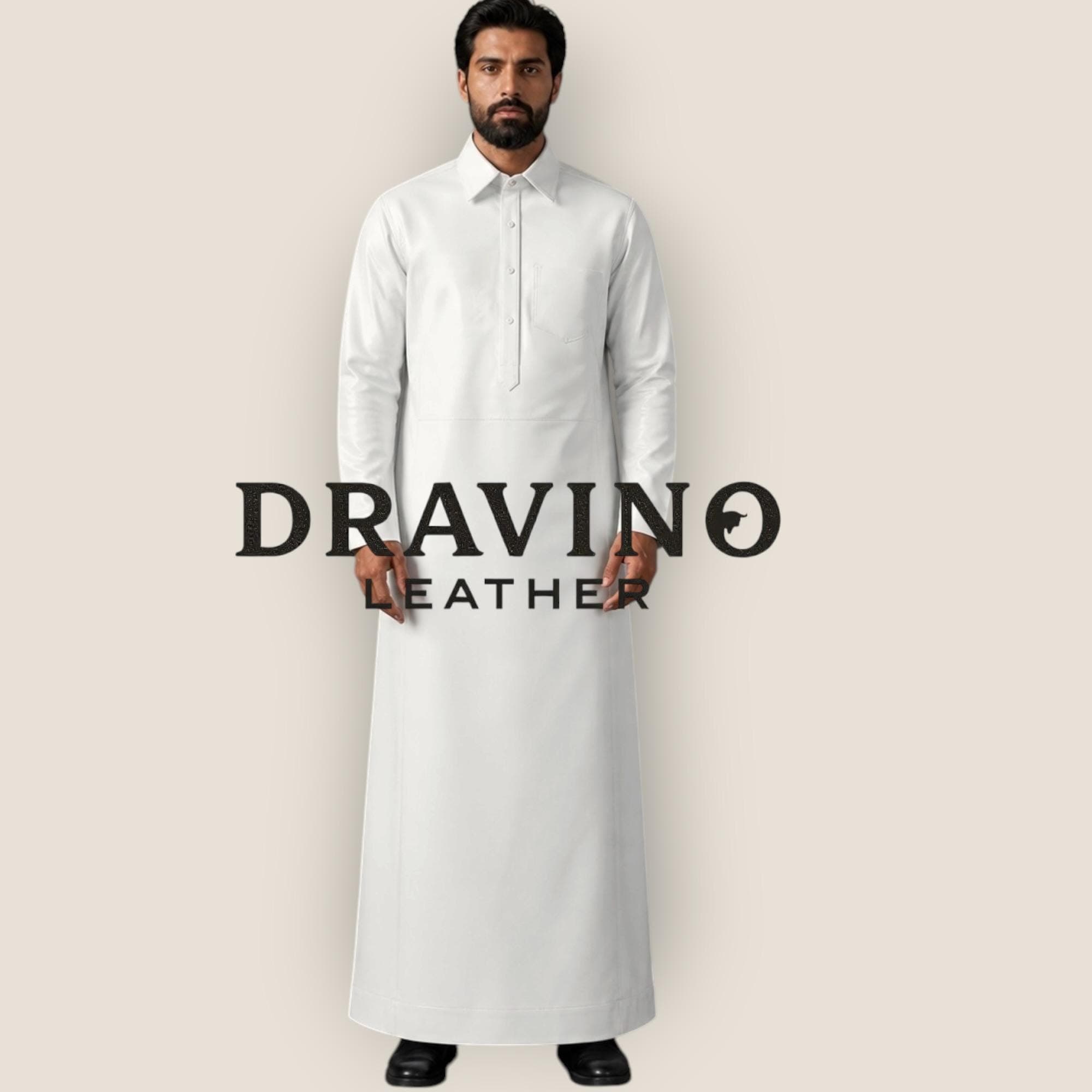 Men’s White  Cowhide Leather Thobe Kandura Arabic Jubba.