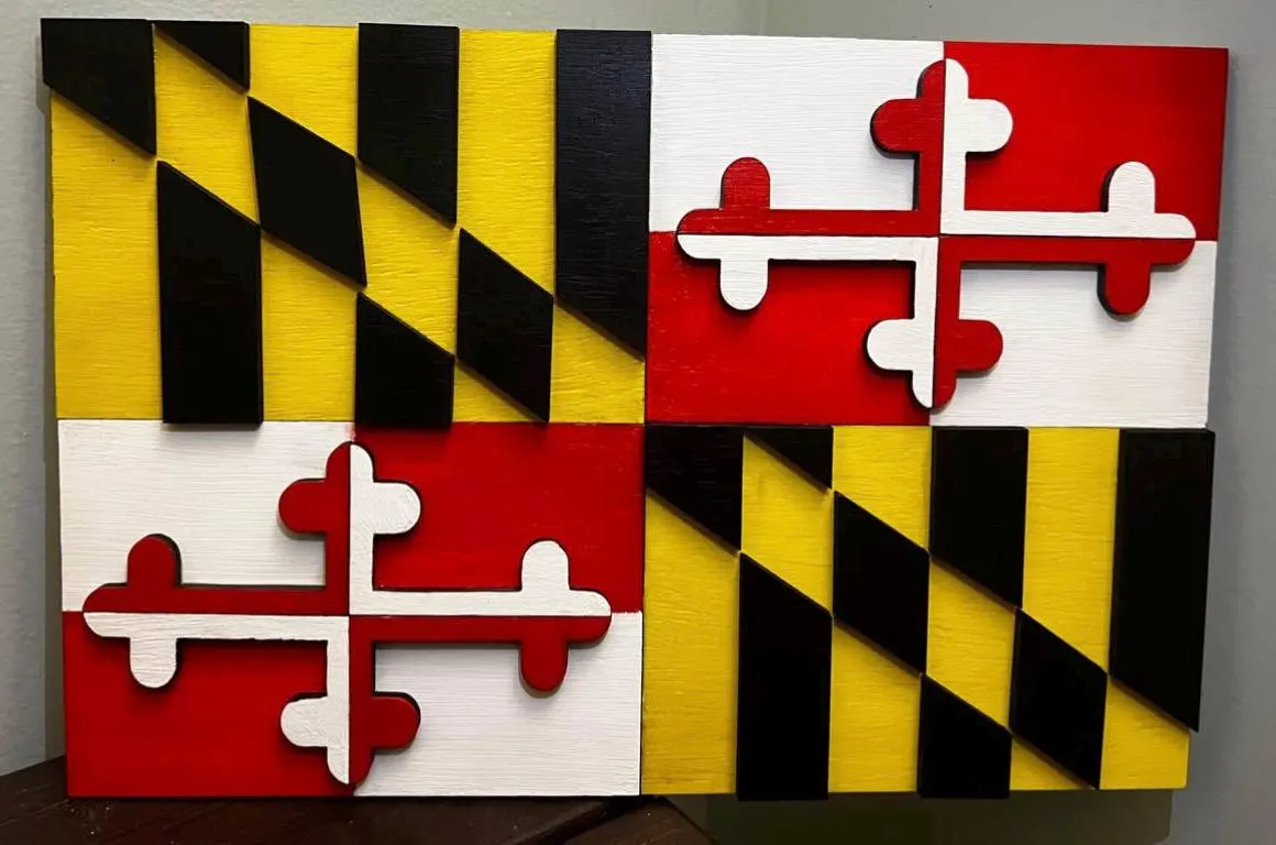 Maryland State Flag Wood Wall Art | Handcrafted Layered 3D Wooden Decor - image 2