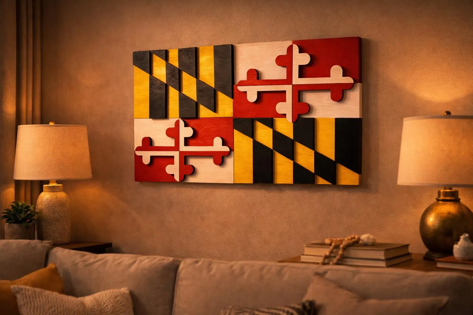 Maryland State Flag Wood Wall Art | Handcrafted Layered 3D Wooden Decor