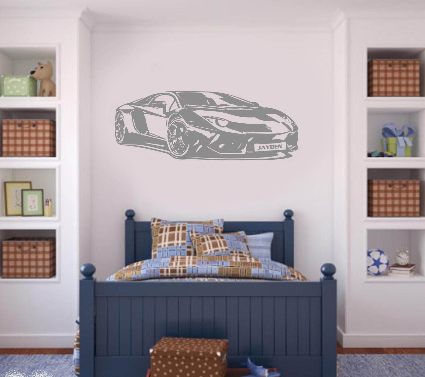 Personalised Supercar Vinyl Wall Decal – Custom Name Car Art for Kids LA - image 4