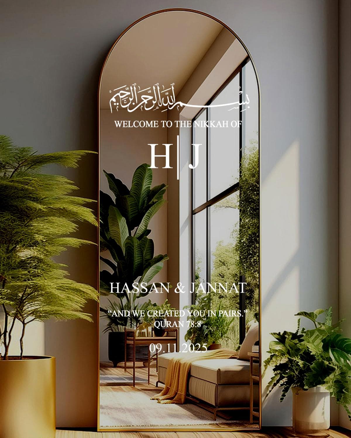 Personalized Islamic Wedding Mirror Sign Sticker: Nikkah Elegant Vinyl Decal