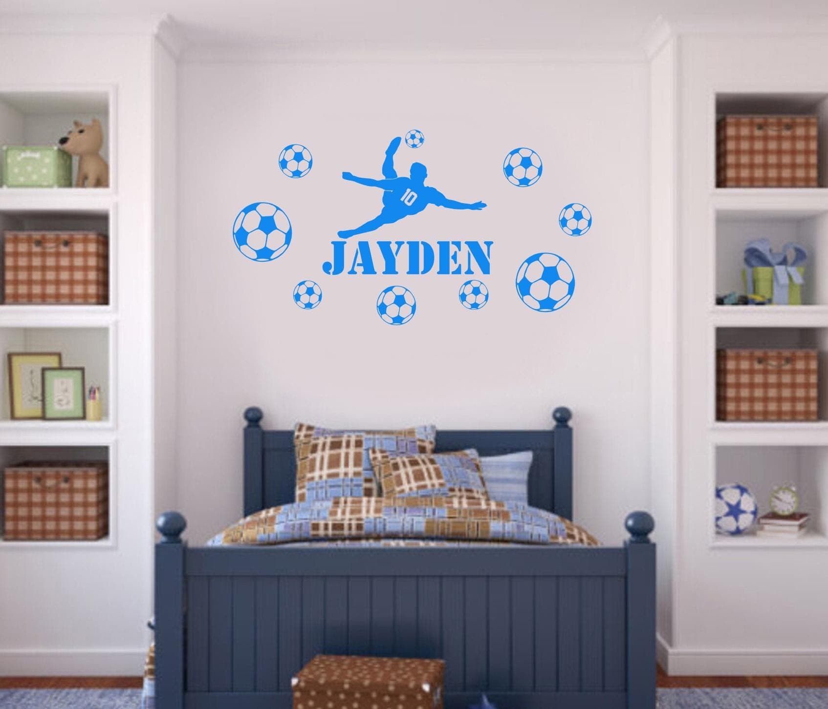 Personalised Football Wall Sticker – Overhead Kick Silhouette with 9 Balls – Custom Name Soccer Bedroom Decal FBOH - image 5