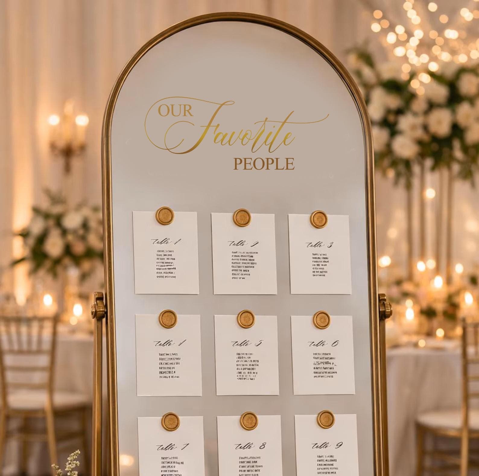 Wedding Seating Plan Mirror Decal – "Our Favourite People" Wedding Mirror Sticker –  Elegant Wedding Signage - image 4