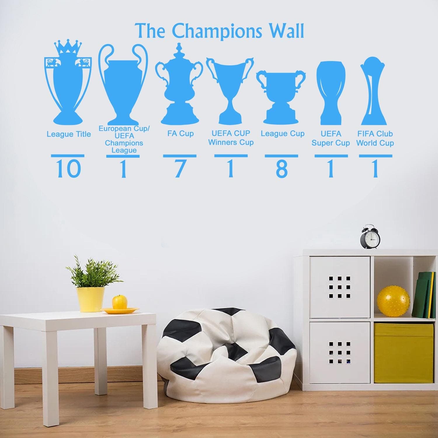 Manchester Blue The Champions Wall Sticker | Football Trophy Wall Decal | City Supporter Wall Art | Sports Bedroom Decor