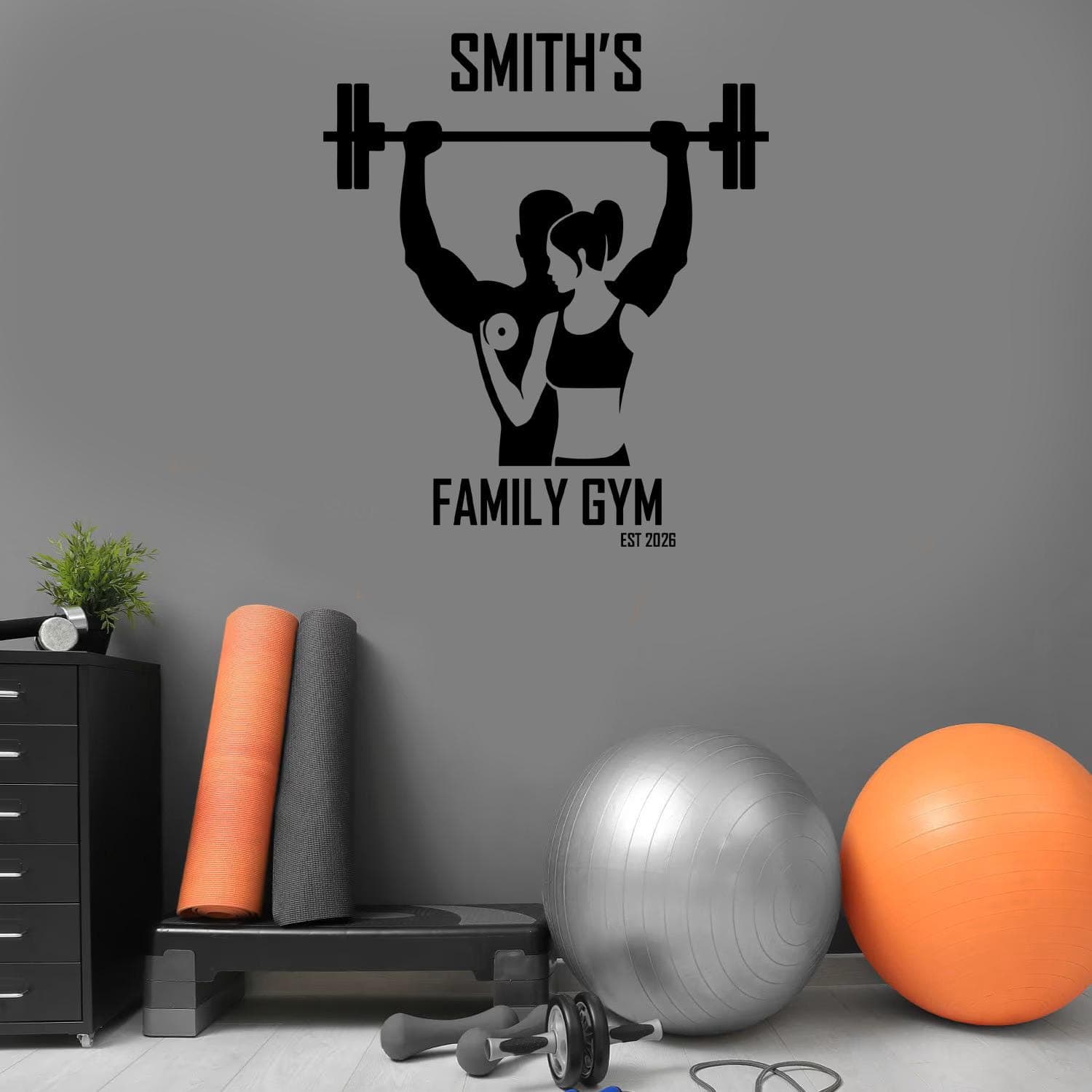 Personalised Family Gym Wall Sticker | Custom Family Name Fitness Decal | Home Gym Vinyl Wall Art | Garage Gym Decor | Workout Room Sign