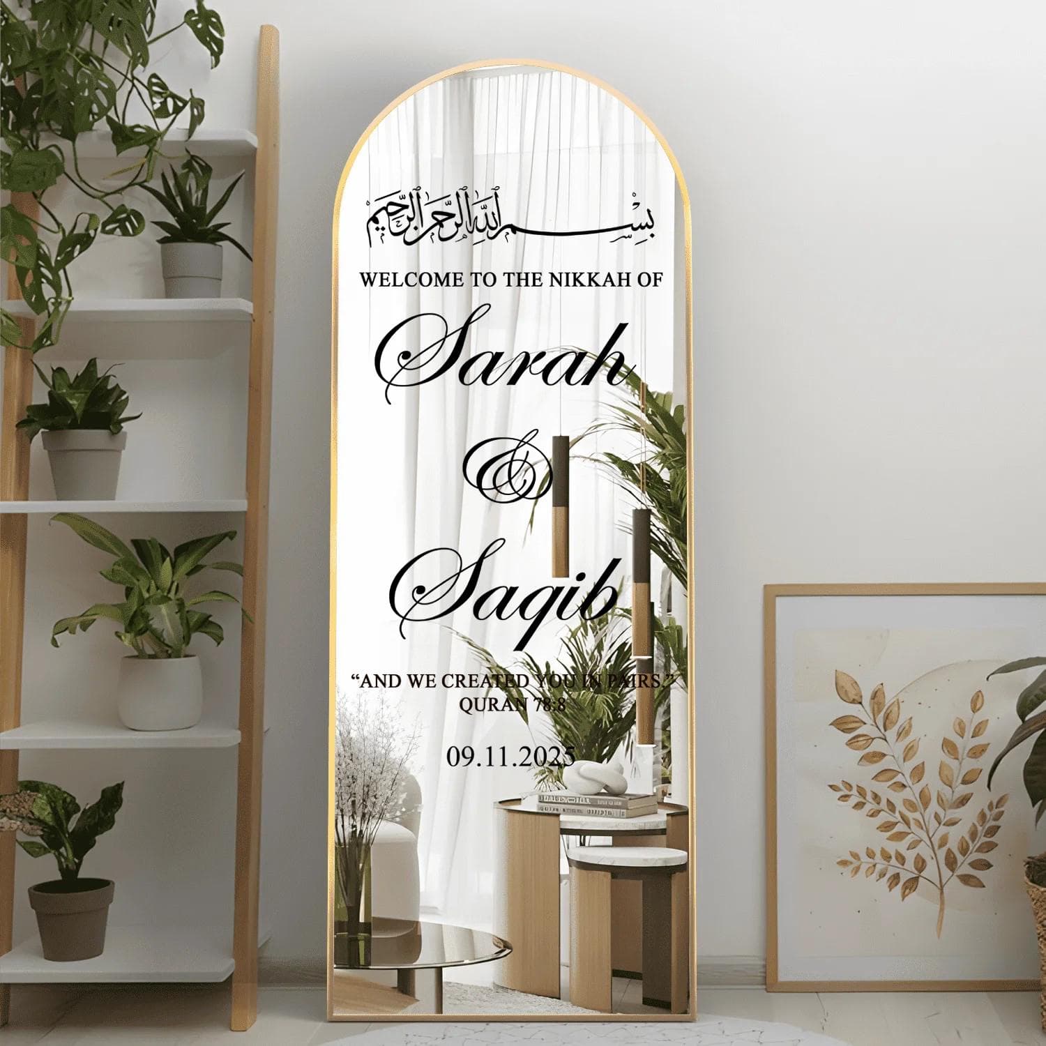 Personalized Nikkah Mirror Sign Sticker: Elegant Islamic Wedding Decor - image 3