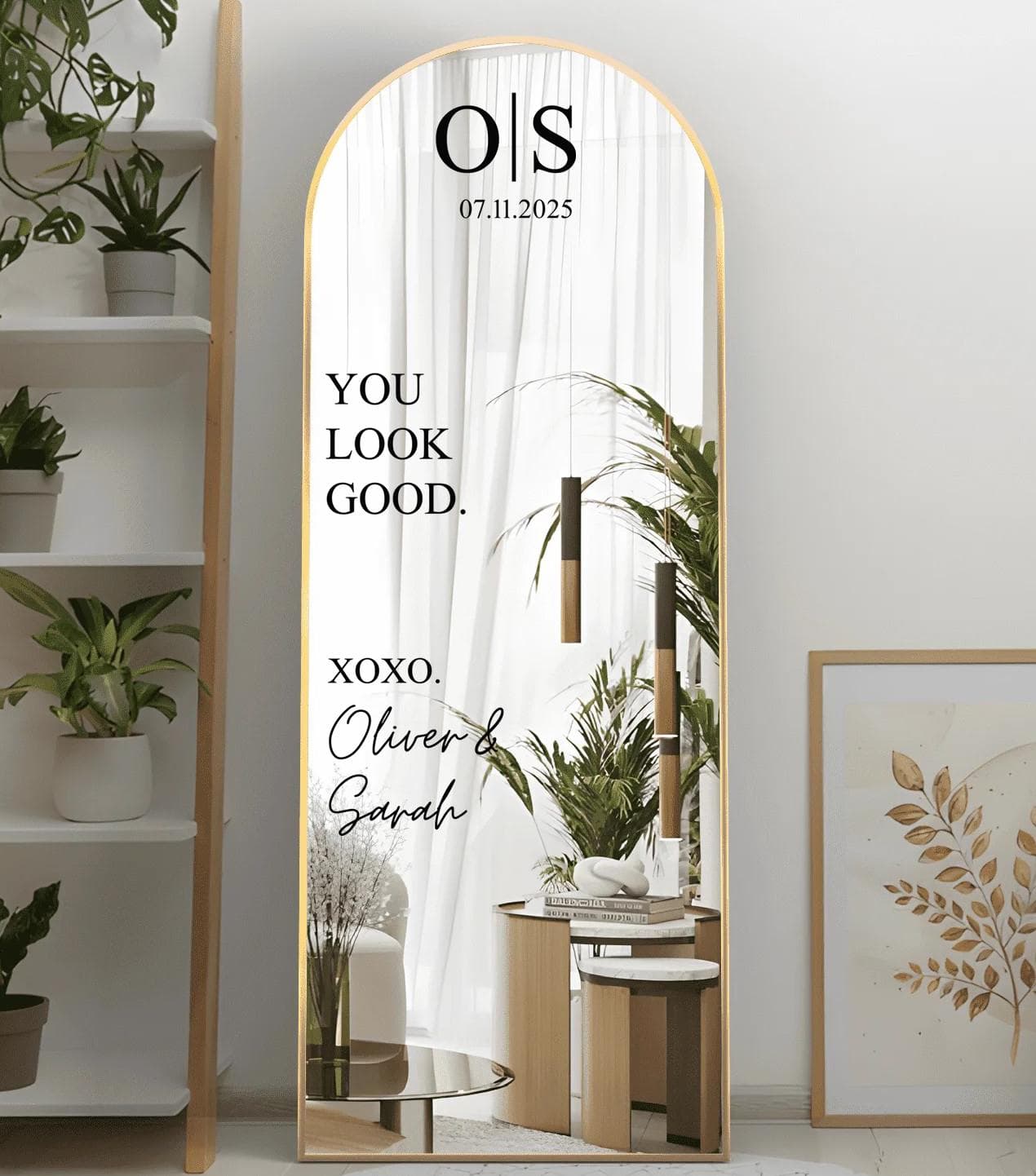 Personalized Wedding Mirror Sign Sticker: Elegant Rustic Vinyl Decal