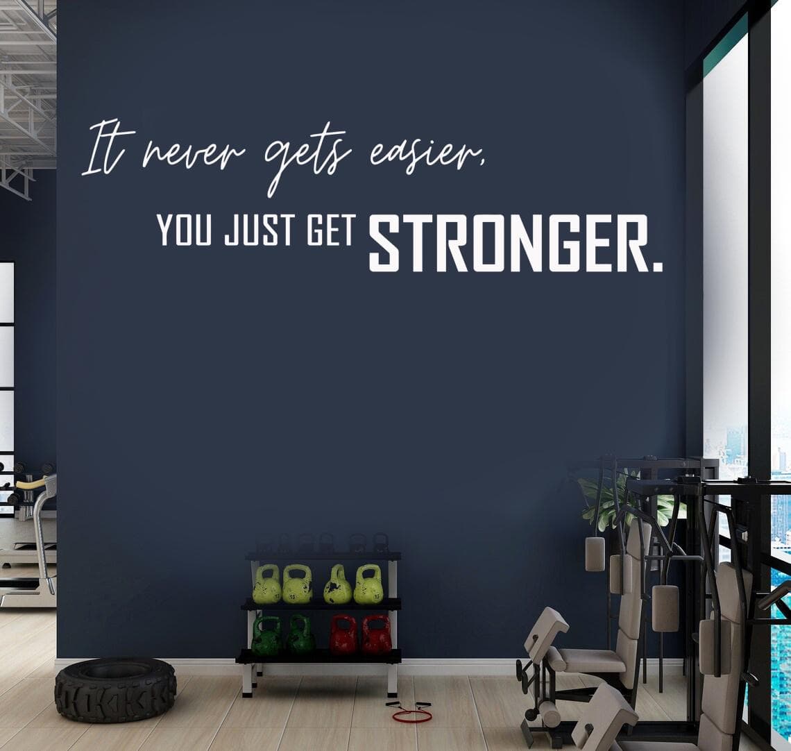 It Never Gets Easier You Just Get Stronger Wall Decal – Gym Quote Sticker – Fitness Motivation Vinyl – Home Gym Decor – Workout Inspiration - image 3