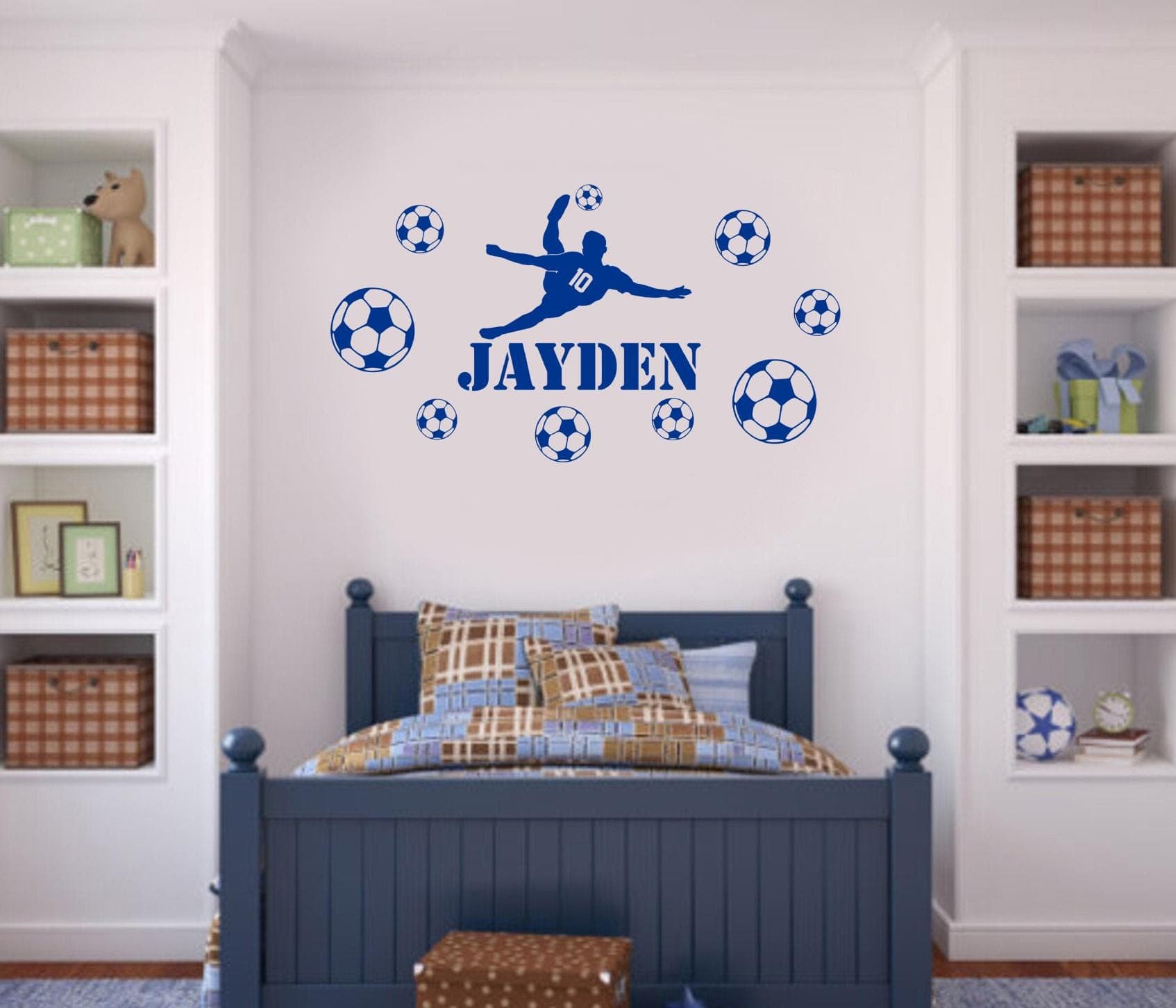 Personalised Football Wall Sticker – Overhead Kick Silhouette with 9 Balls – Custom Name Soccer Bedroom Decal FBOH - image 3