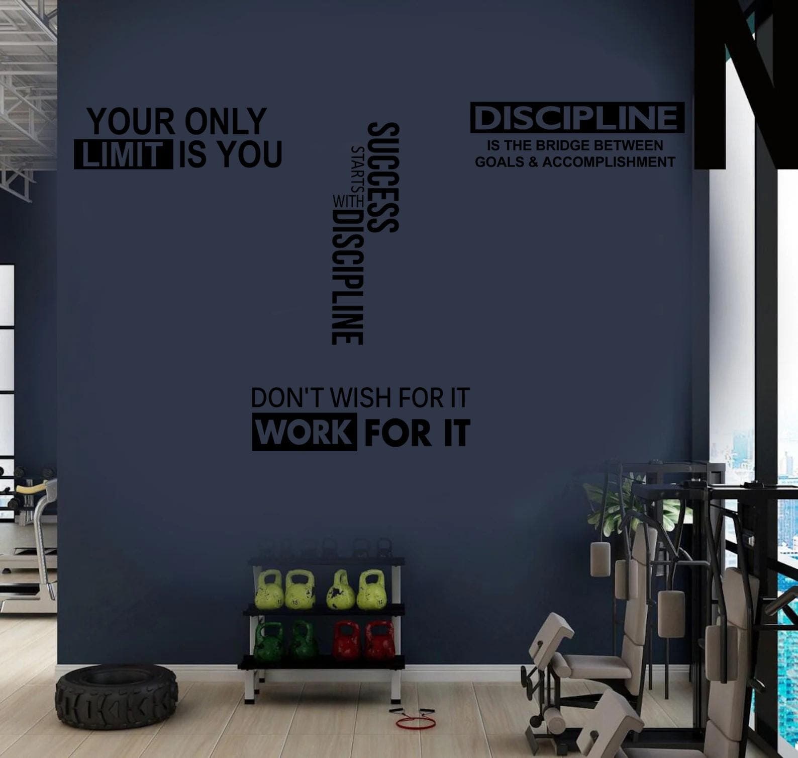 Gym Motivational Wall Stickers Set of 4 | “Your Only Limit Is You” | Discipline | Success | Work For It| Fitness Wall Decal | Home Gym Decor - image 5