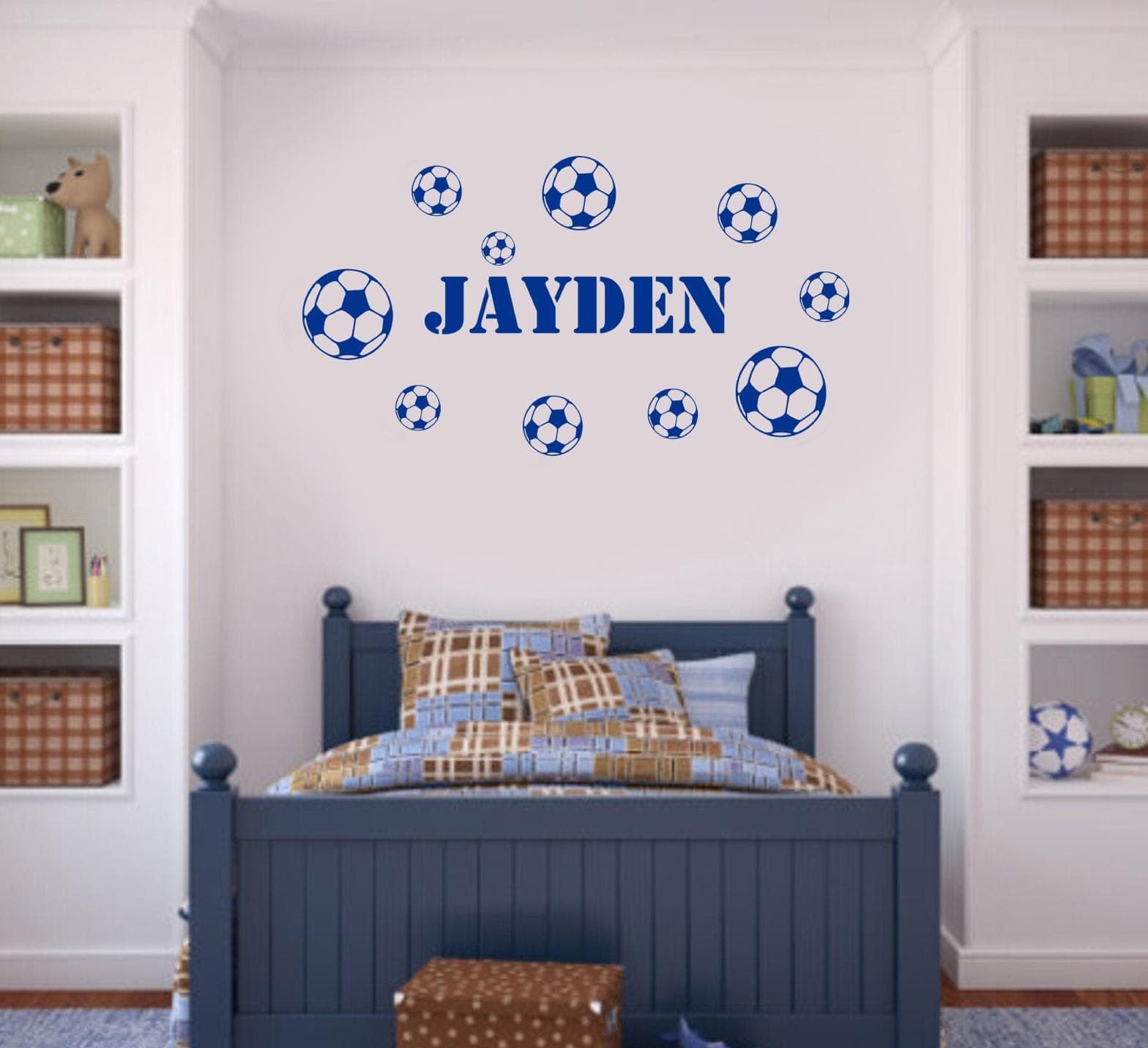 Personalised Football Wall Decal: Custom Name Vinyl Sports Sticker with 10 Footballs FBN - image 3