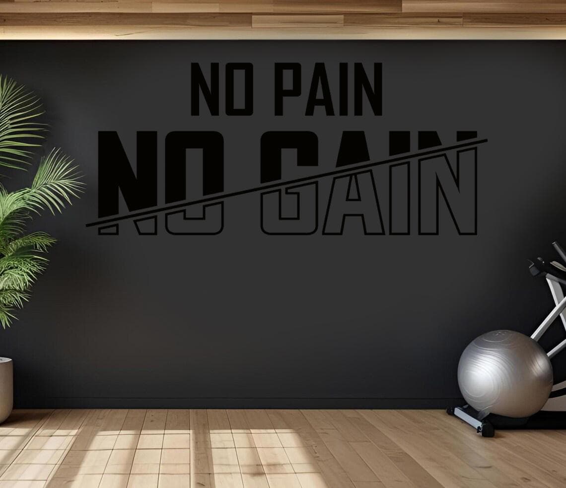 No Pain No Gain Vinyl Wall Decal | Gym Motivation Quote Wall Sticker  NPNG