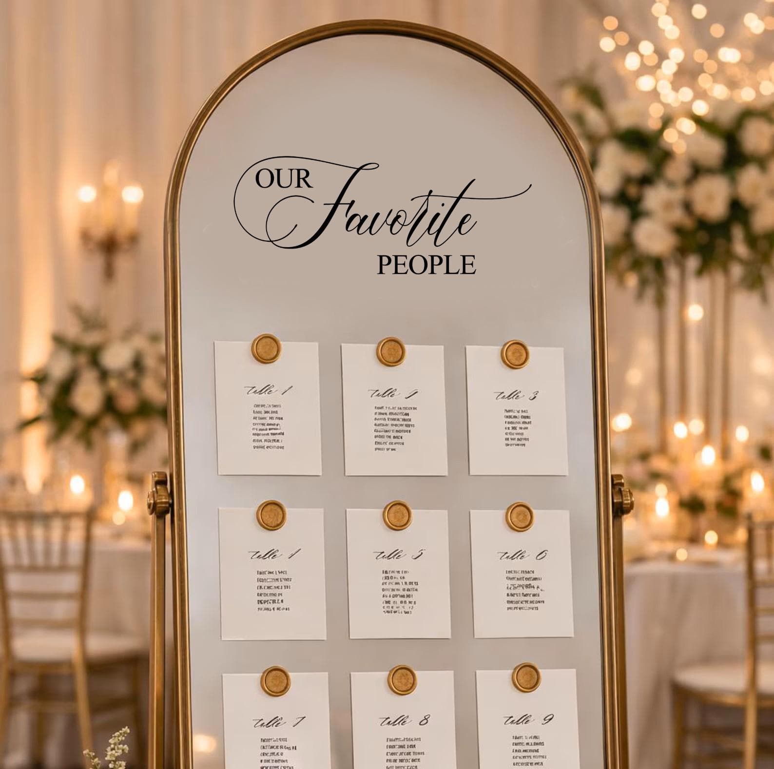 Wedding Seating Plan Mirror Decal – "Our Favourite People" Wedding Mirror Sticker –  Elegant Wedding Signage - image 3