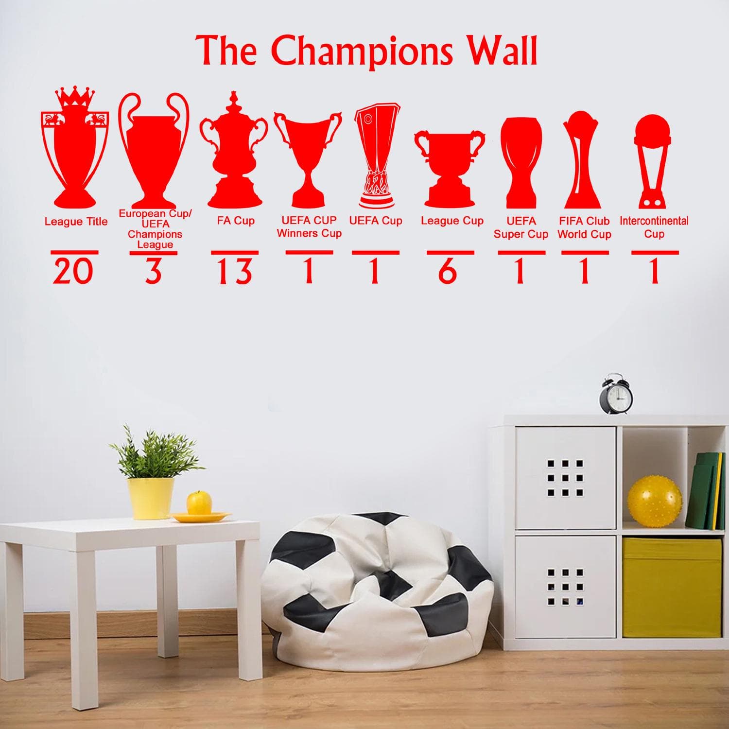 Manchester Red The Champions Wall Sticker | Football Trophy Wall Decal | Supporter Wall Art | Sports Bedroom Decor