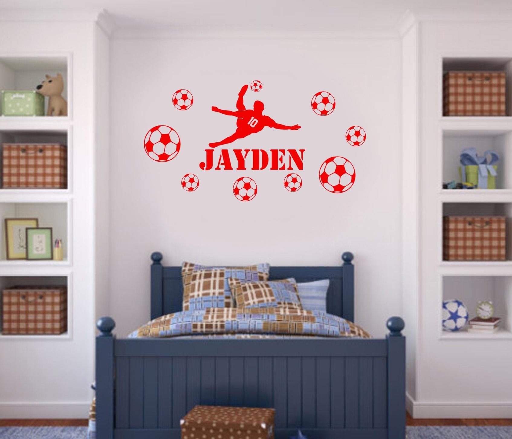 Personalised Football Wall Sticker – Overhead Kick Silhouette with 9 Balls – Custom Name Soccer Bedroom Decal FBOH - image 4
