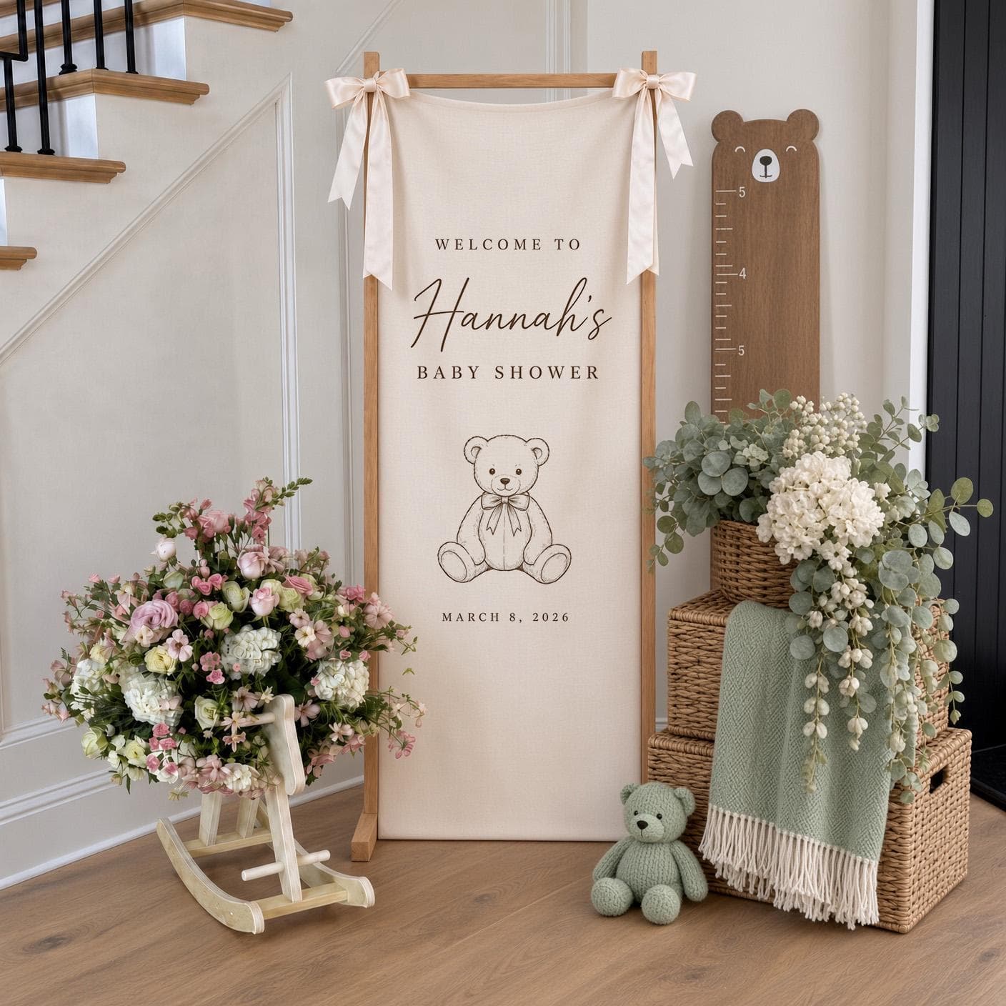 Personalized Teddy Bear Baby Shower Banner, Neutral Welcome Sign, Classic Nursery Shower Backdrop, Custom Minimalist Party Decor - image 3