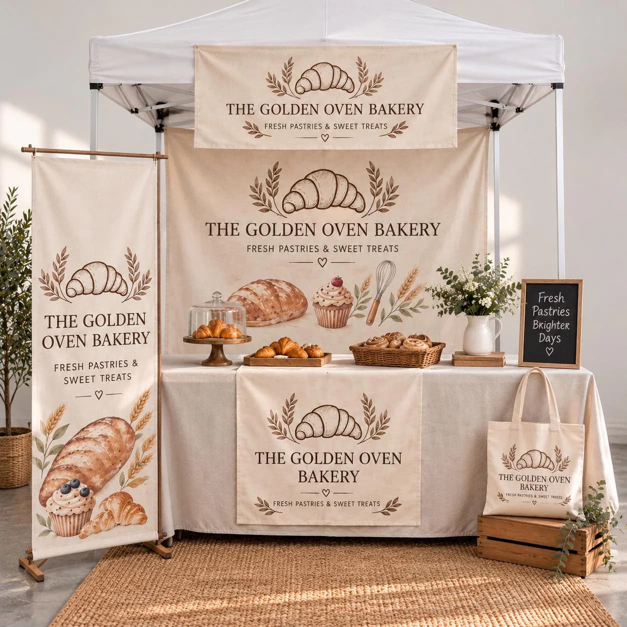 Custom Logo Table Runner for Bakery, Personalized Bakery Vendor Table Banner, Farmers Market & Craft Fair Booth Display