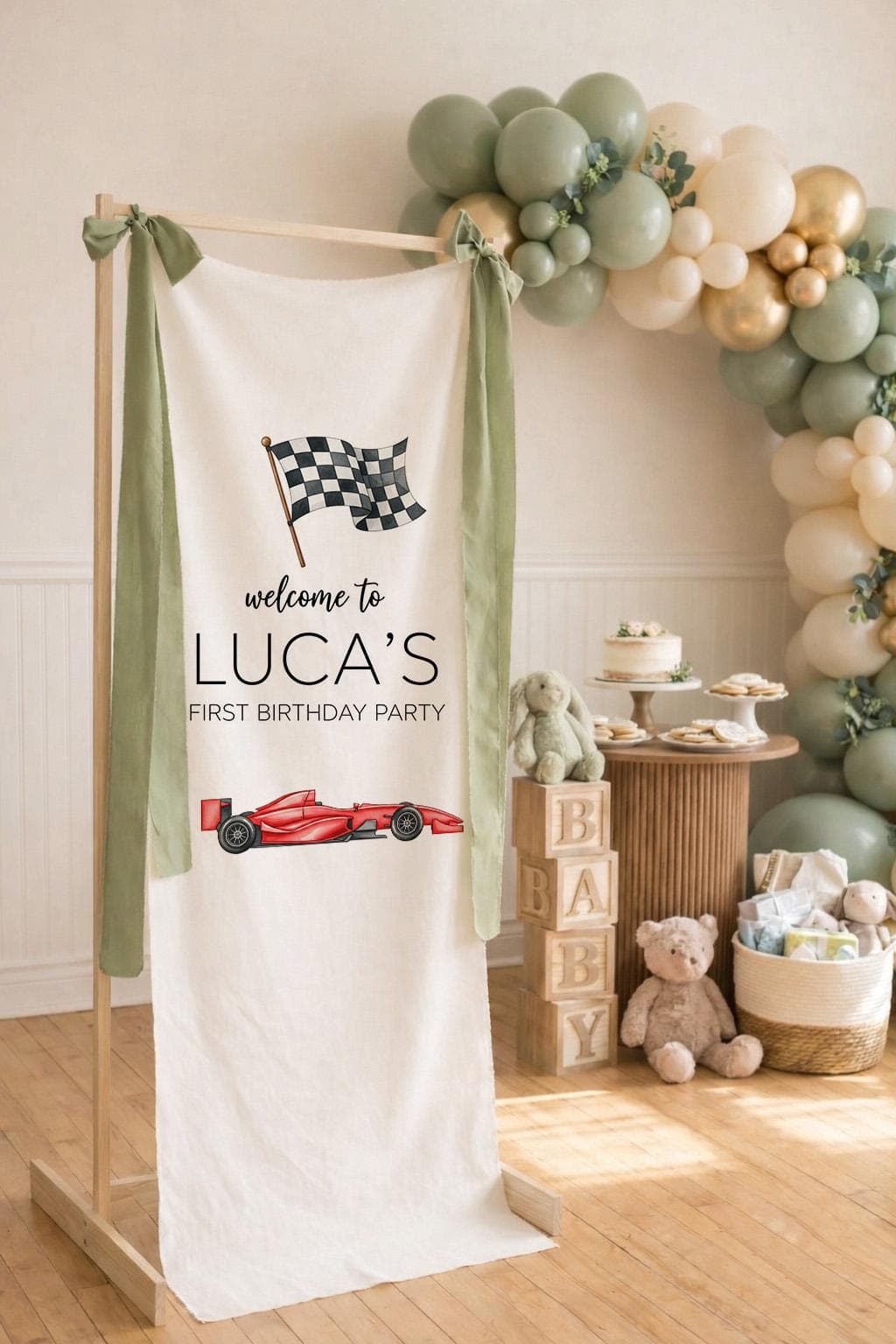 Race Car First Birthday Banner, Racing Birthday Backdrop, Boy 1st Birthday Party Decor, Custom Race Car Birthday Sign - image 5