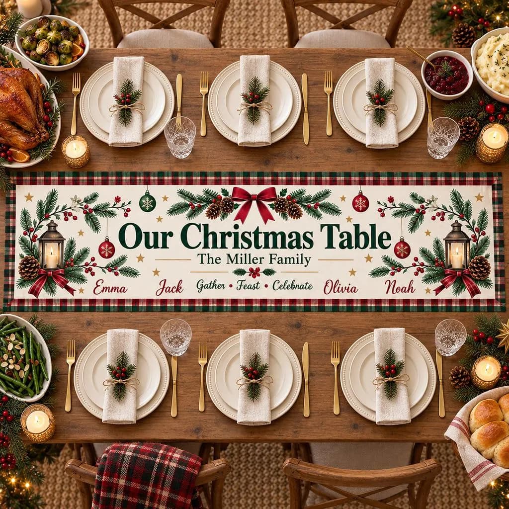 Personalized Christmas Table Runner, Custom Family Name & Kids Names, Christmas Dining Table Decor, Holiday Family Table Runner - image 4
