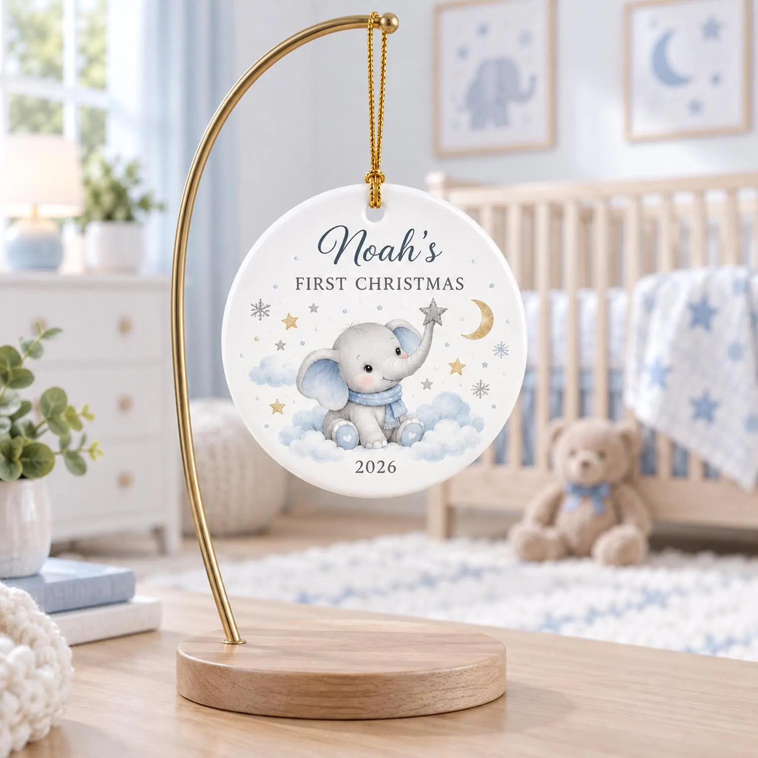 Baby First Christmas Elephant Ceramic Ornament, Personalized Baby Name Keepsake, Newborn Christmas Gift 2026 - image 4