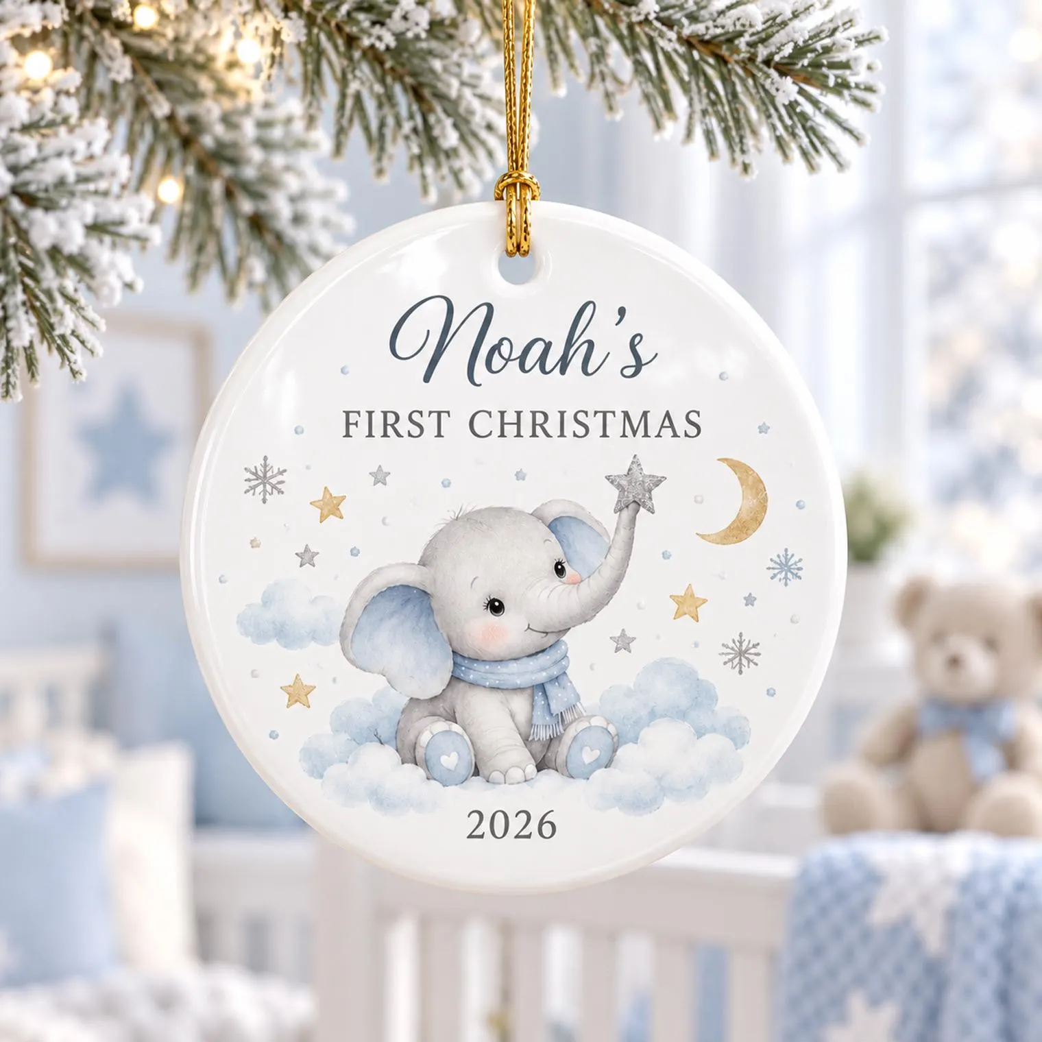 Baby First Christmas Elephant Ceramic Ornament, Personalized Baby Name Keepsake, Newborn Christmas Gift 2026 - image 5