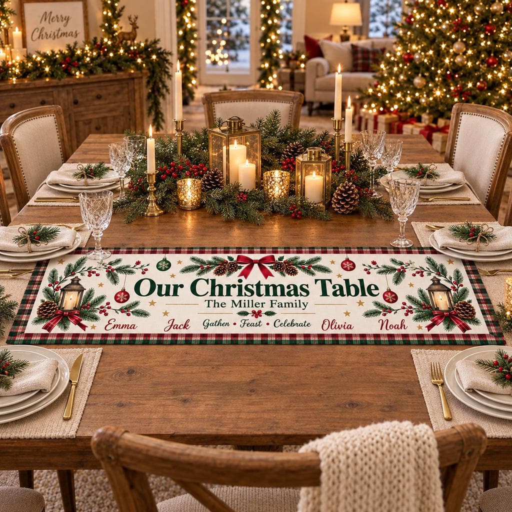 Personalized Christmas Table Runner, Custom Family Name & Kids Names, Christmas Dining Table Decor, Holiday Family Table Runner - image 3