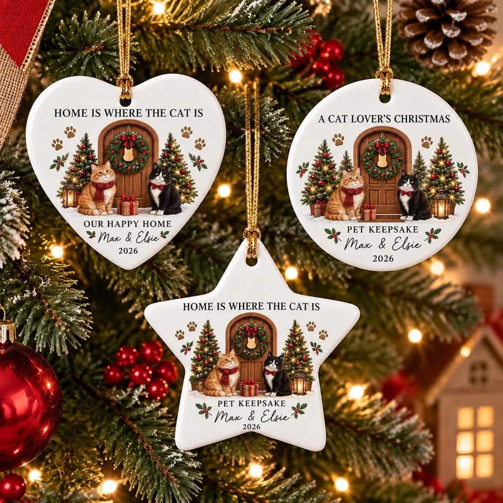 Cat Lover Christmas Ceramic Ornament, Personalized Pet Names Keepsake, Custom Cat Family Ornament, Pet Christmas Gift 2026 - image 3