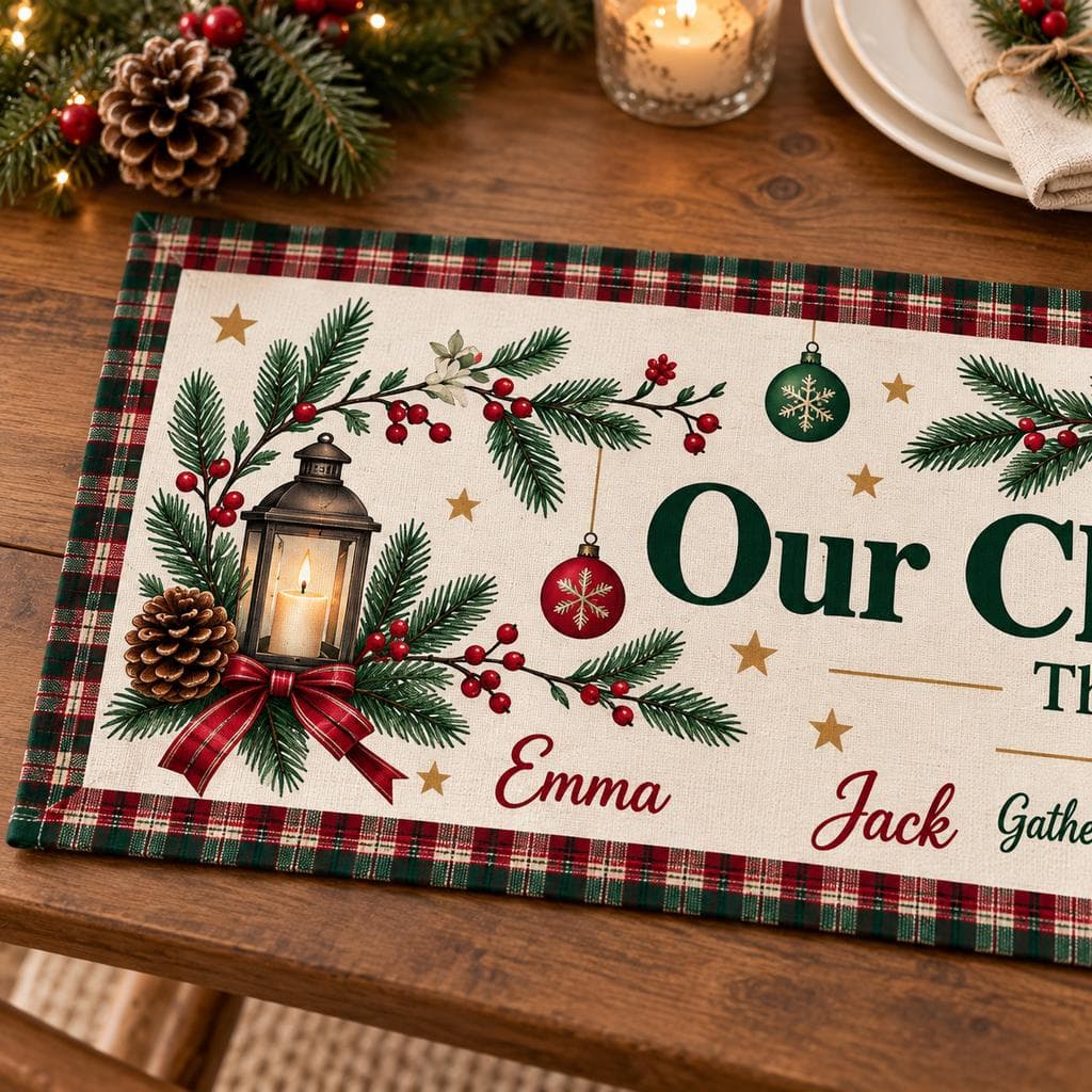Personalized Christmas Table Runner, Custom Family Name & Kids Names, Christmas Dining Table Decor, Holiday Family Table Runner - image 5