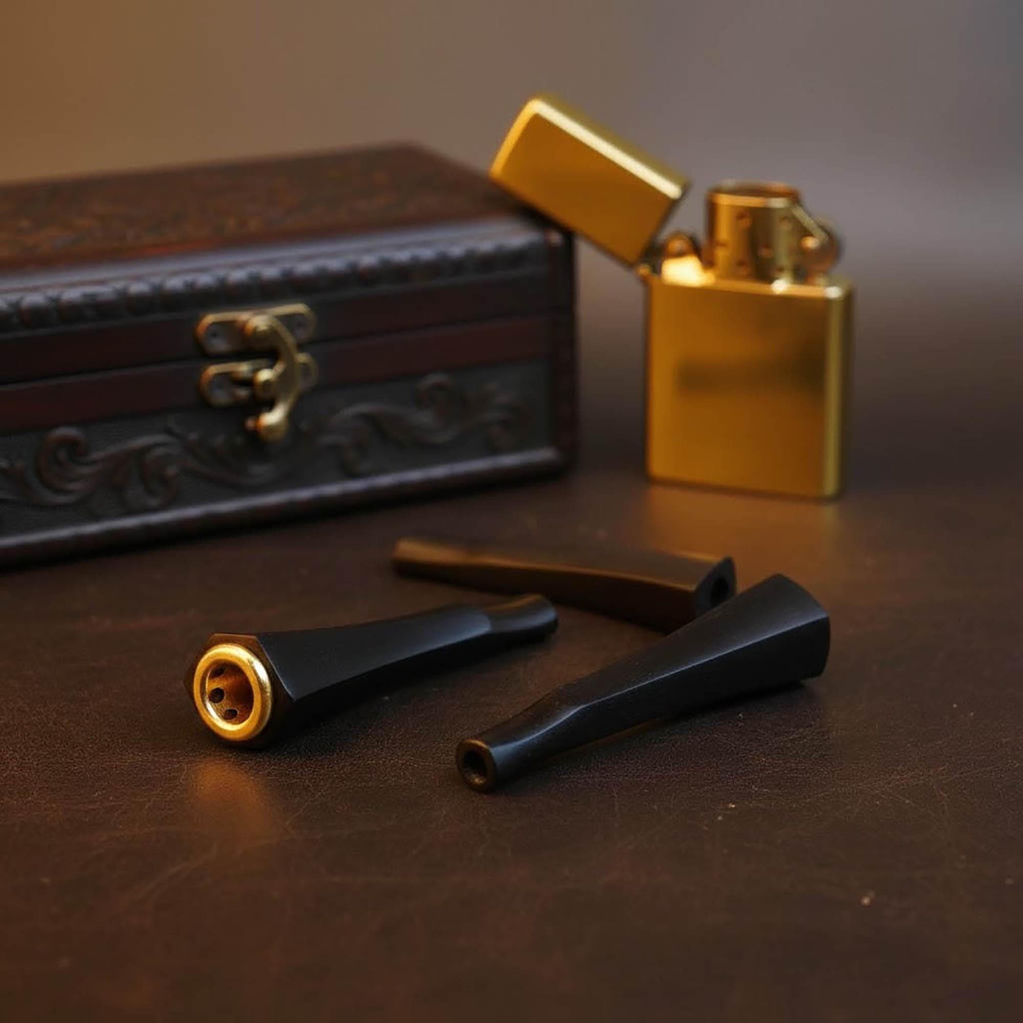 Once mini black moringa wood smoking pipe 7-8cm long, multi-hole for filter and mild kretek - image 4