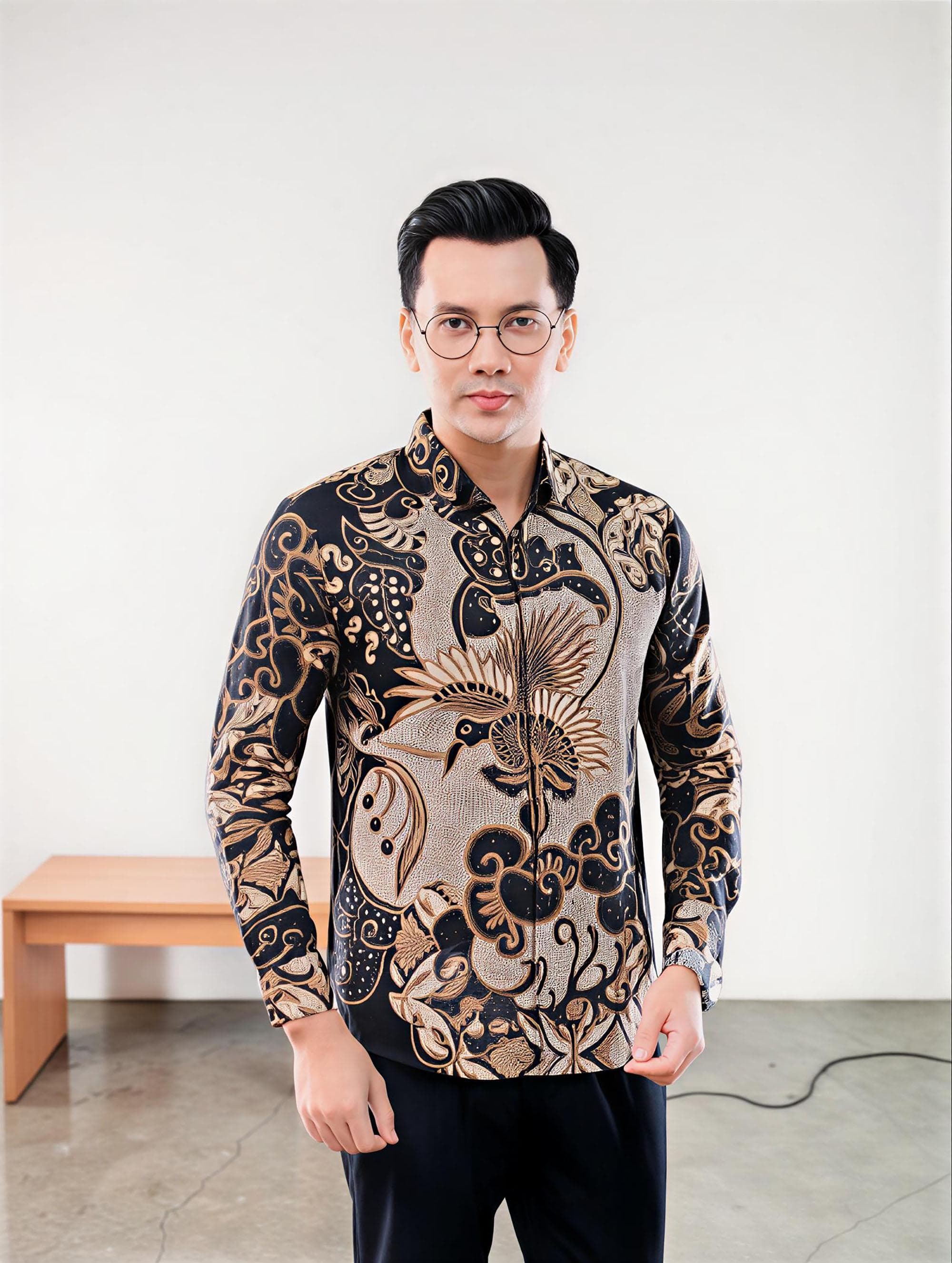 Men's Batik Shirt – Cotton, Slim Fit, Long Sleeve, Traditional Indonesian Style