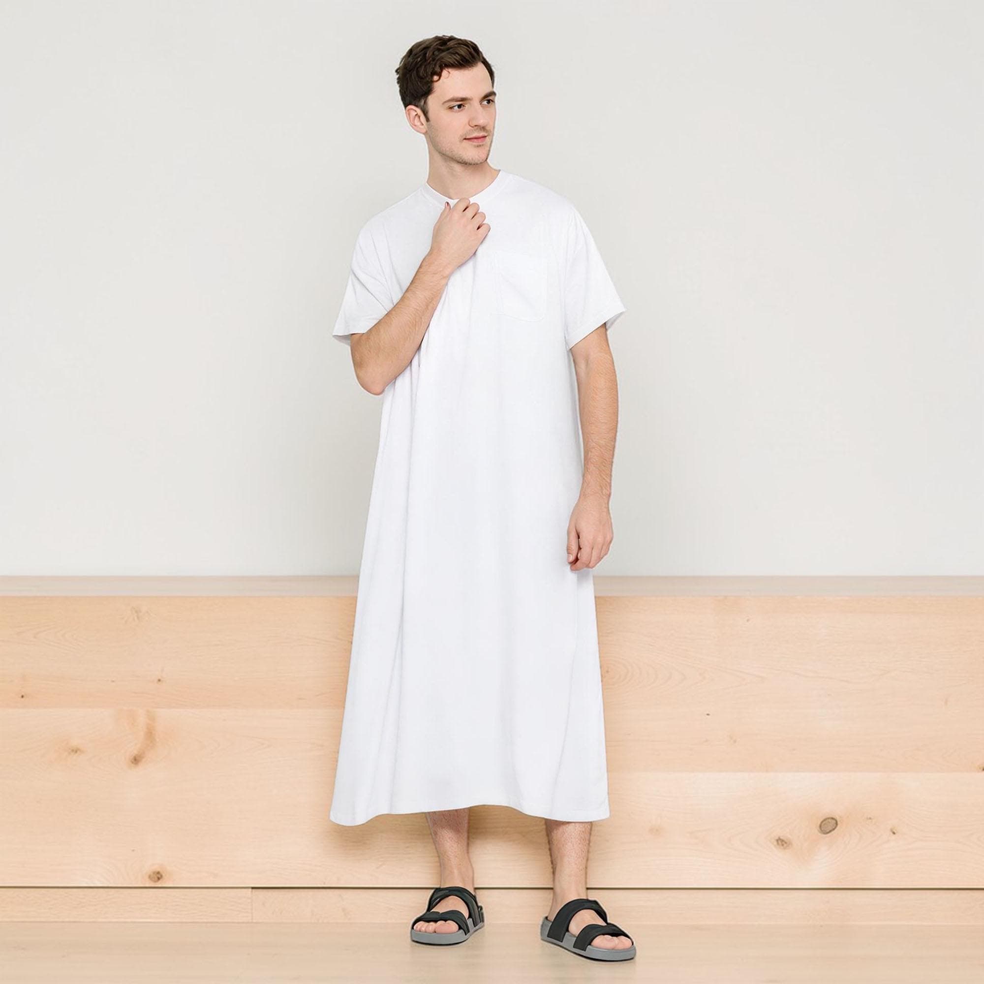 Men's Short Sleeve Thobe | Verona Cotton Jubba, Zippered Arabic Gown - image 3