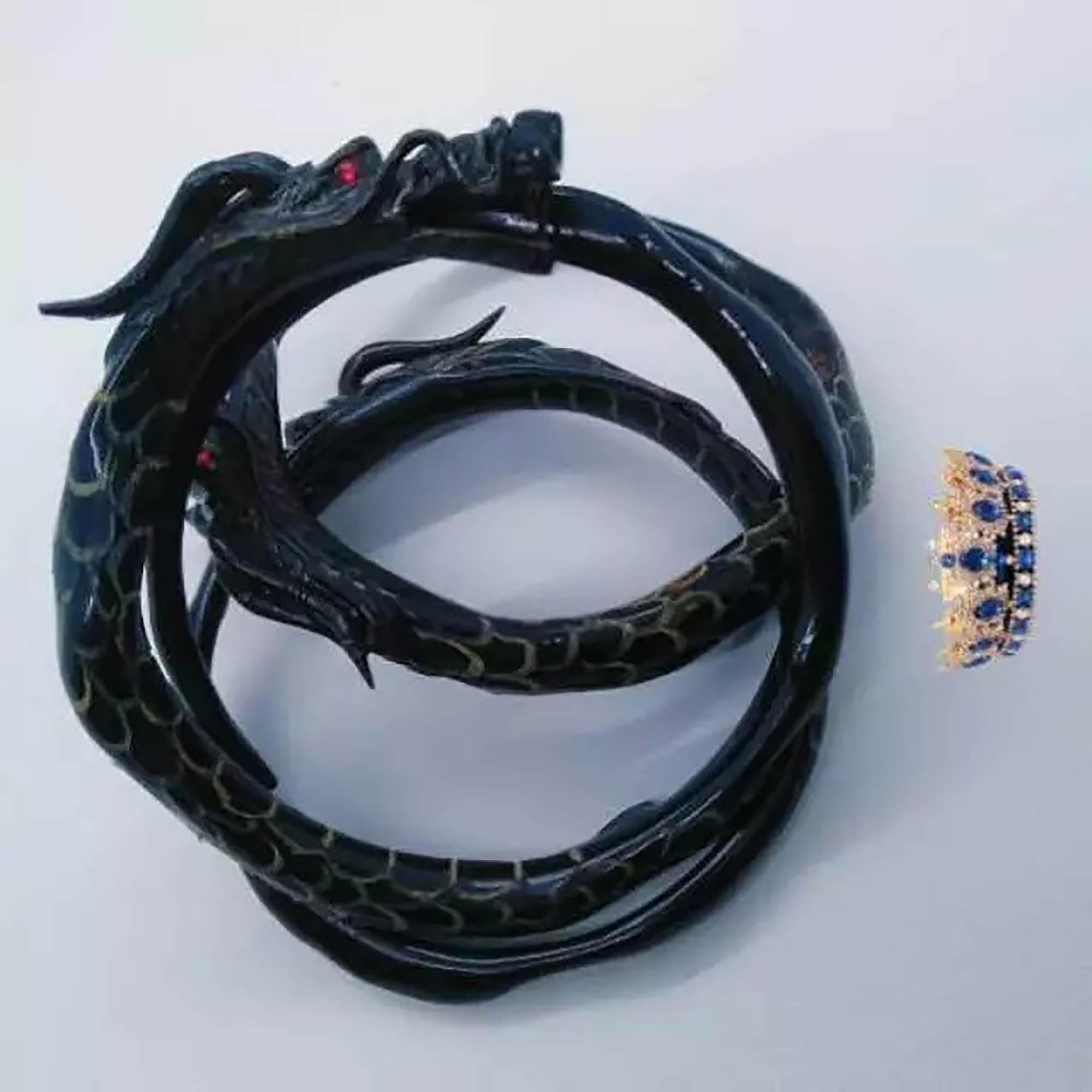 Hand Carved Dragon Bangle | Black Coral Root Bracelet, Indonesian Akar Bahar