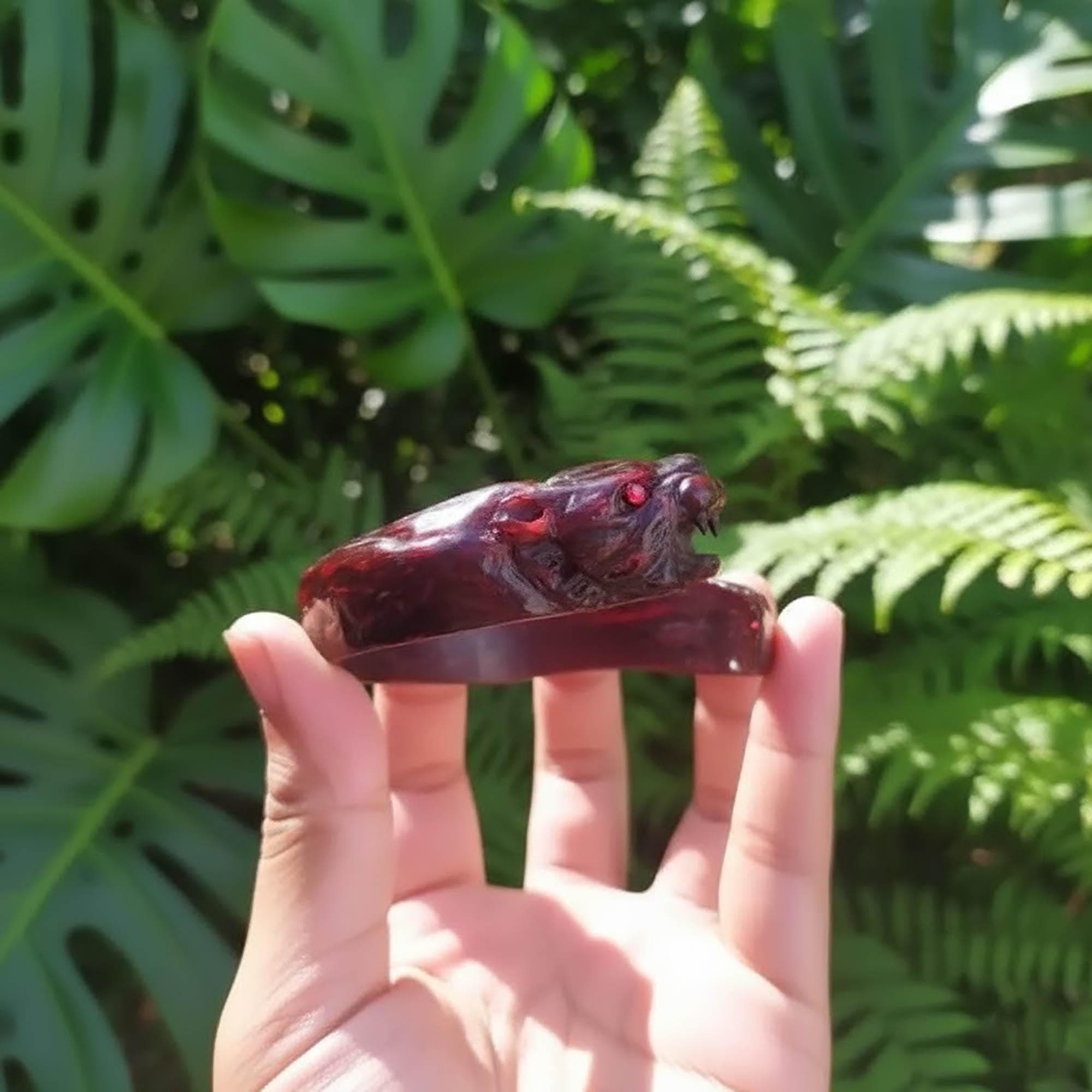 Hand Carved Rosewood Snake Bangle Bracelet, Red Eyes, Unique Animal Jewelry - image 3